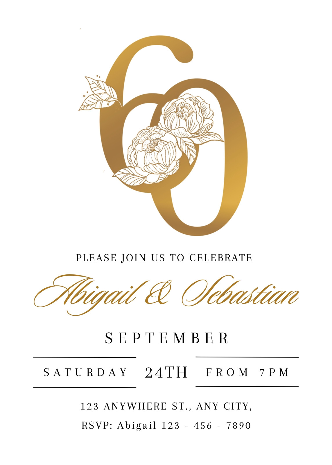 Simple 60th Wedding Anniversary Invitation Card