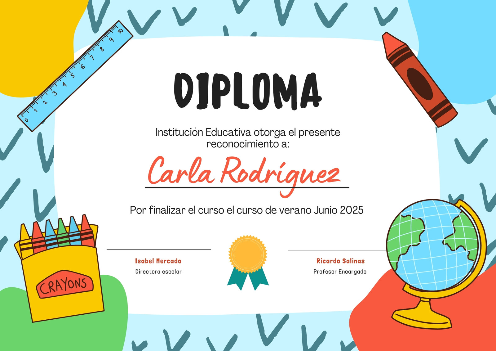 Diploma Certificado Reconocimiento Infantil Colorido