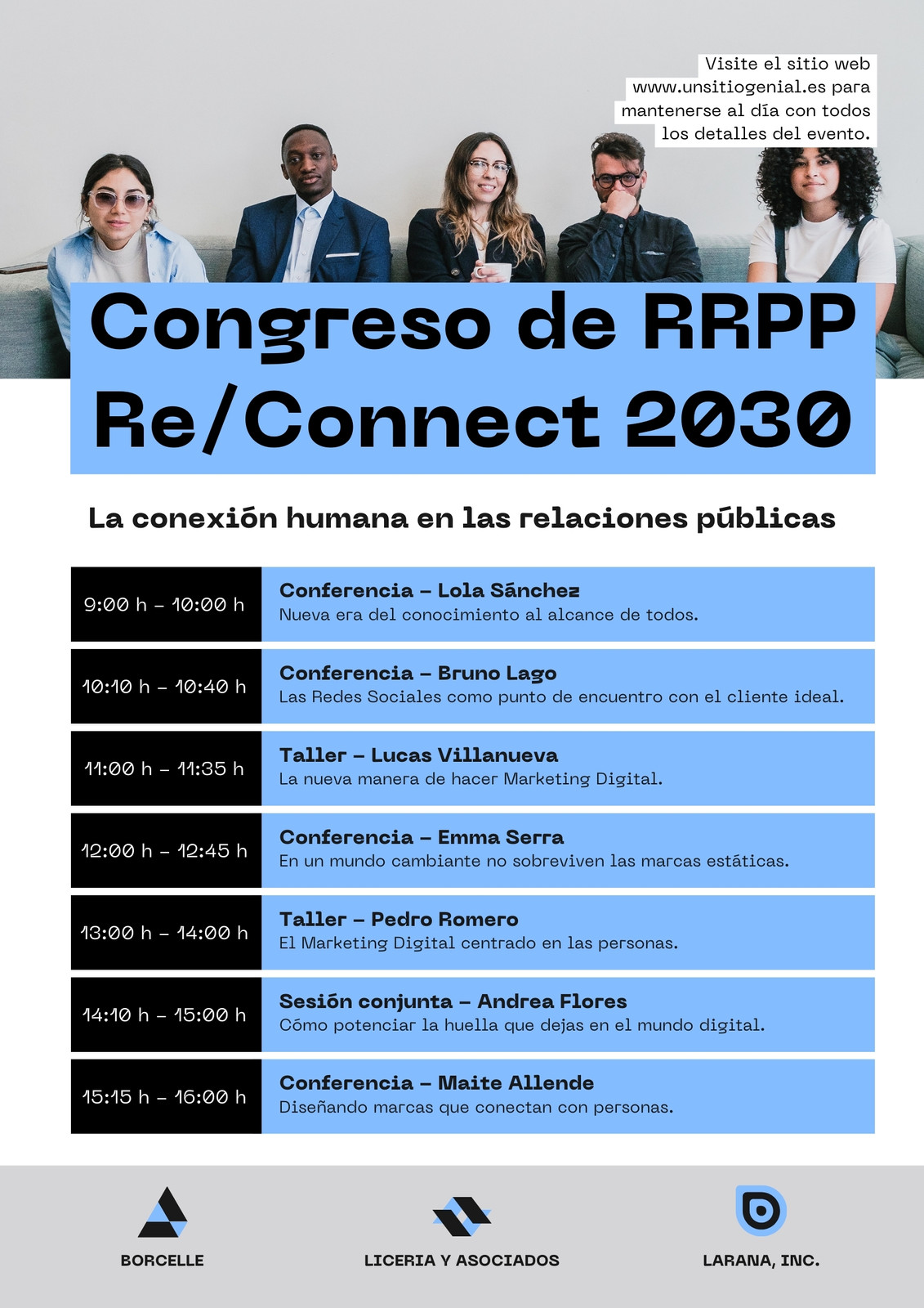 Programa Evento Congreso Profesional Sencillo Blanco y Azul