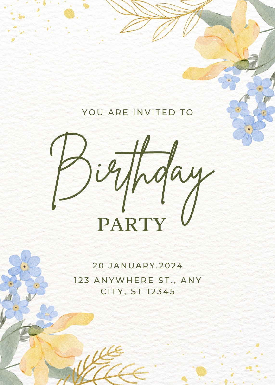 Green Watercolor Birthday Party Poster