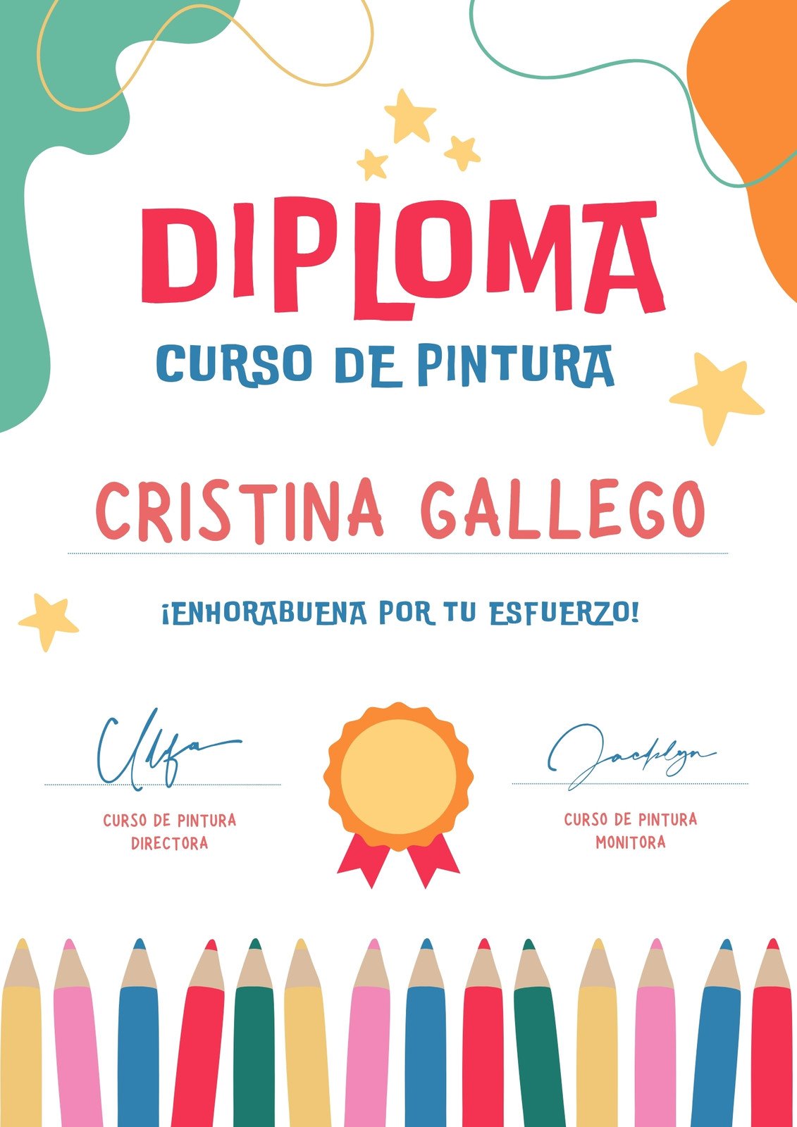 Diploma Certificado Cursillo Verano Infantil Multicolor
