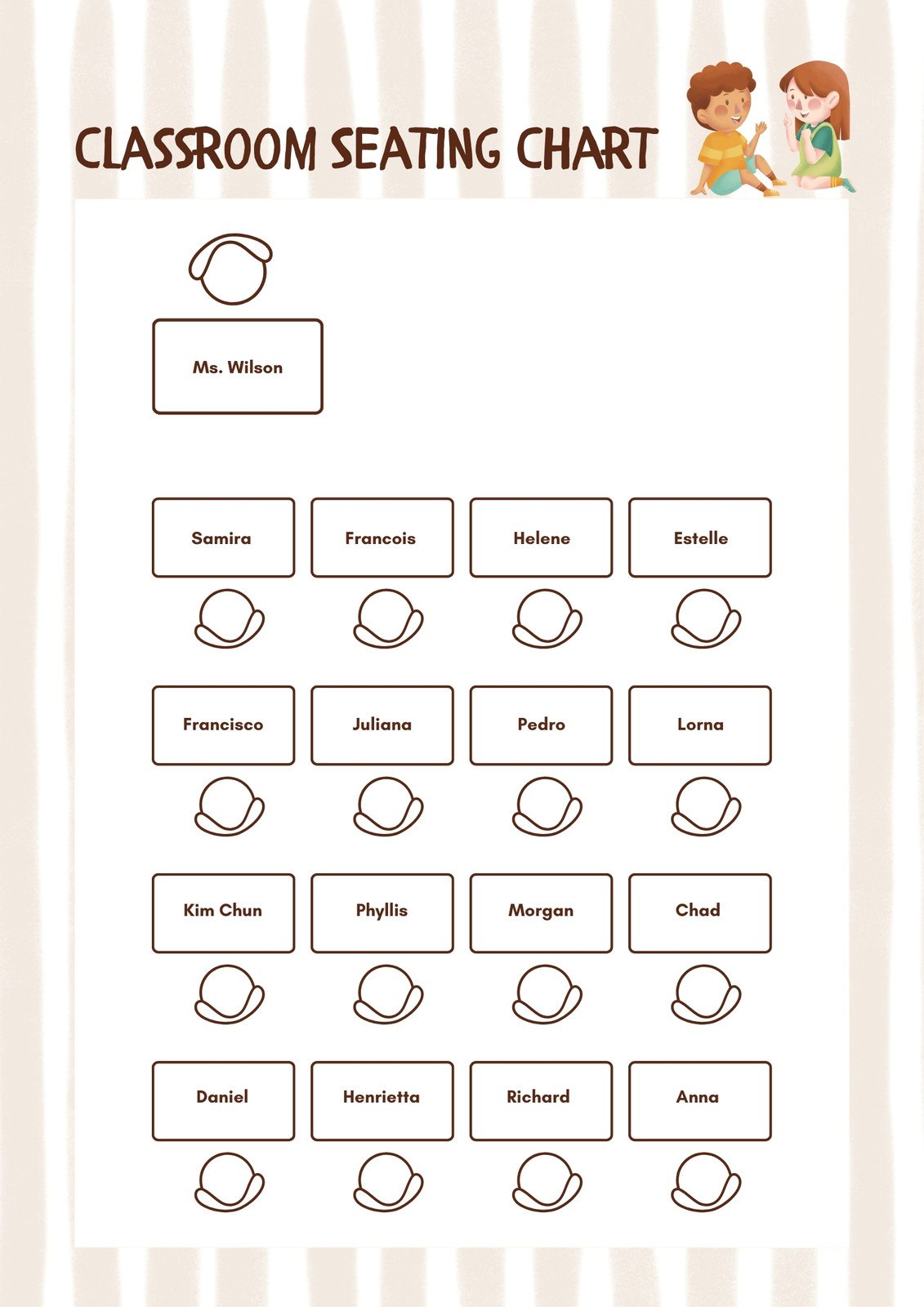Classroom Seating Chart in White and Cream Hand Drawn Style