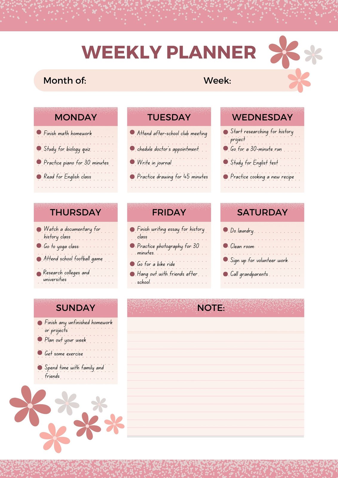 White and Pink Stripes Weekly Planner