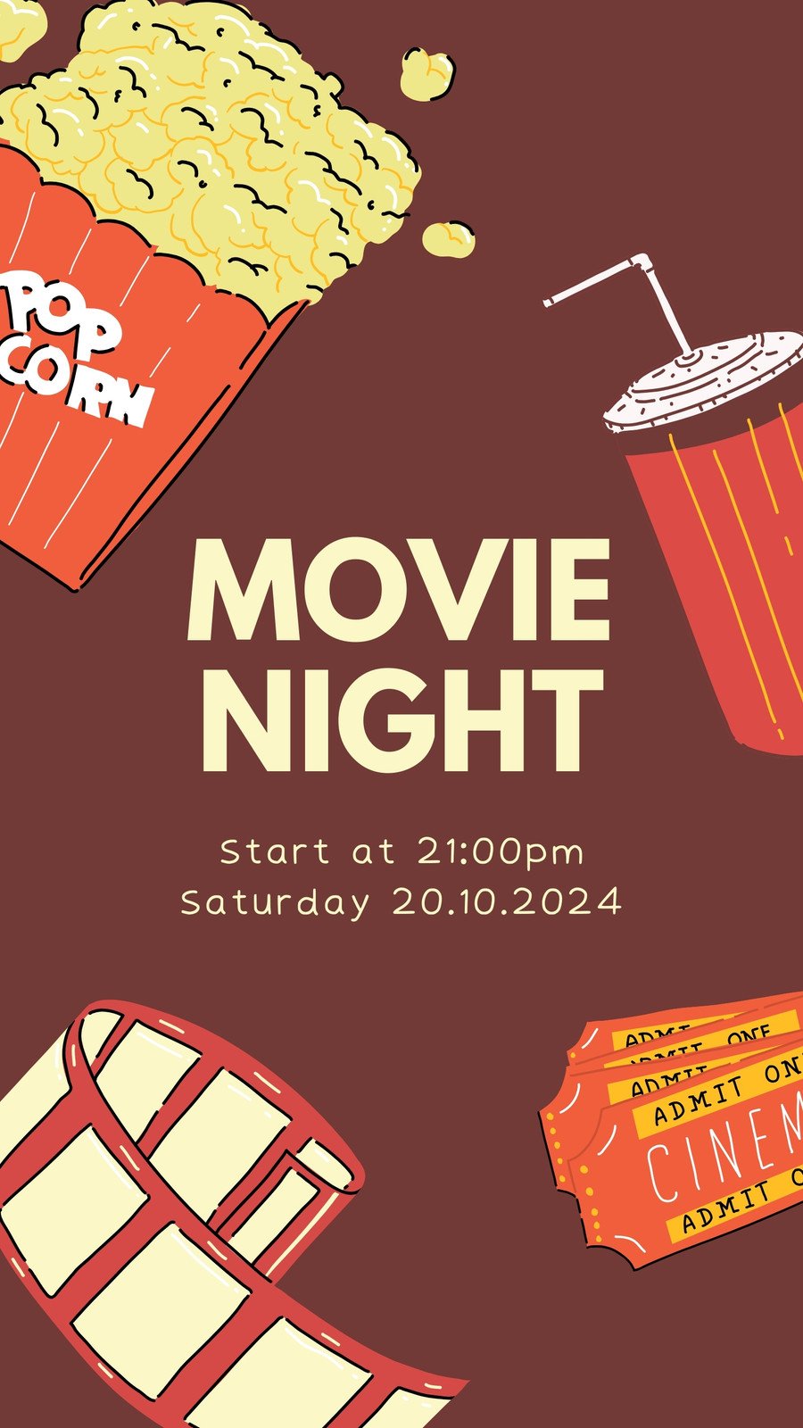 Red and White Illustrative Movie Night Instagram Story