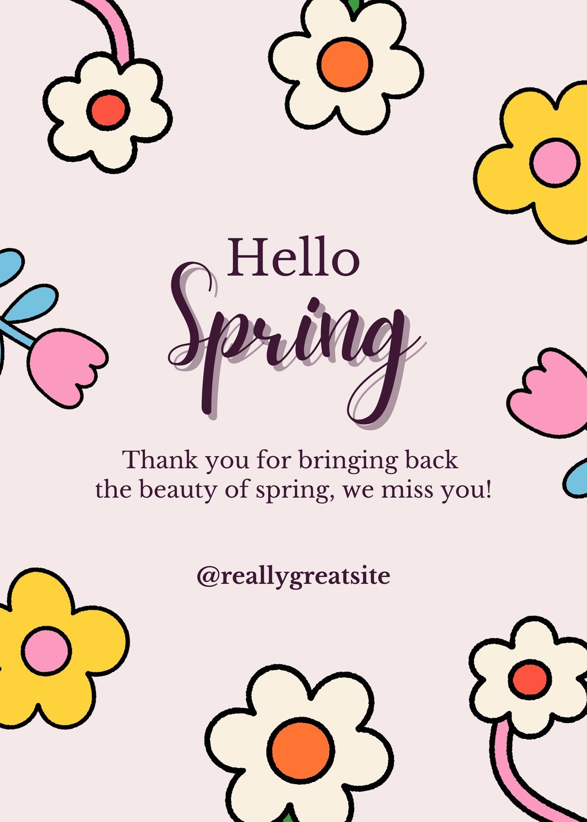 Pink Colorful Playful Hello Spring Flyer