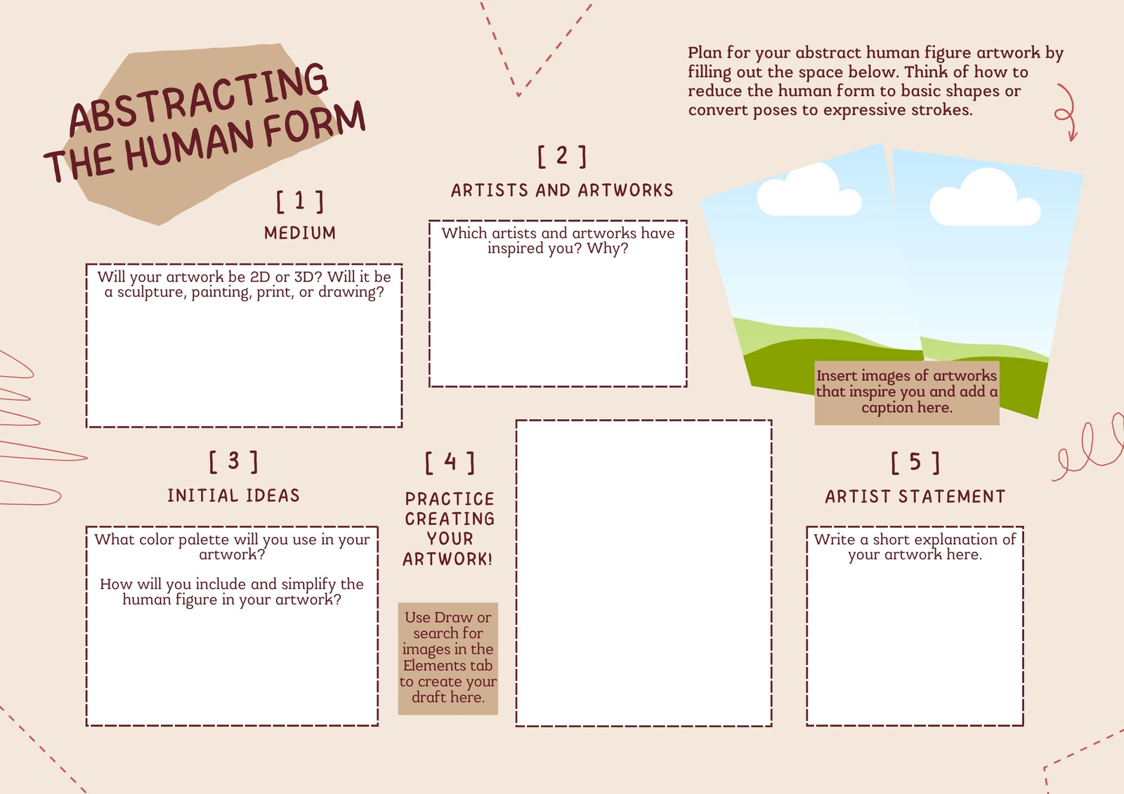 Abstracting the Human Form Graphic Organizer in Brown Red Hand Drawn Textured Style