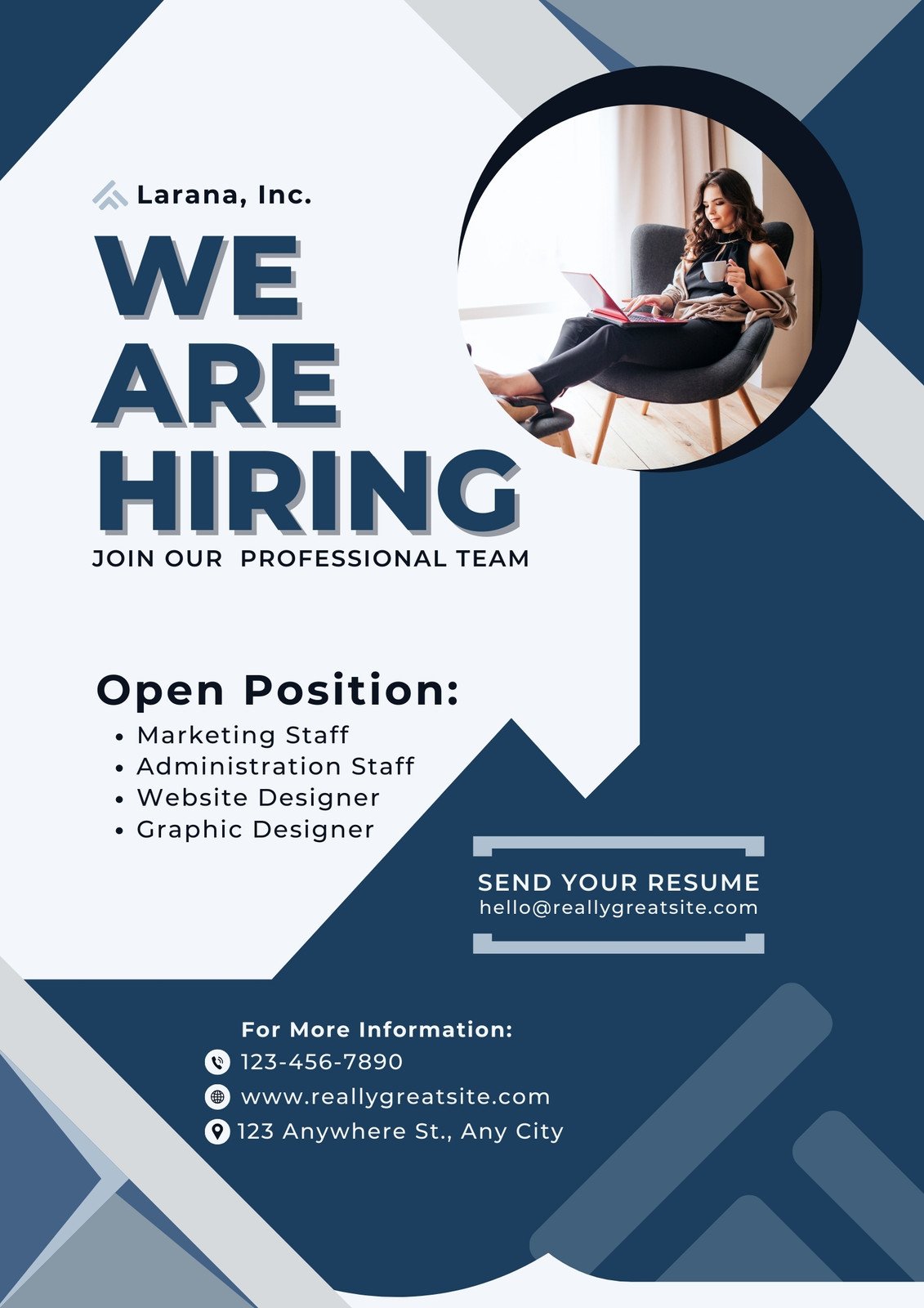 Blue and White Modern We Are Hiring Flyer