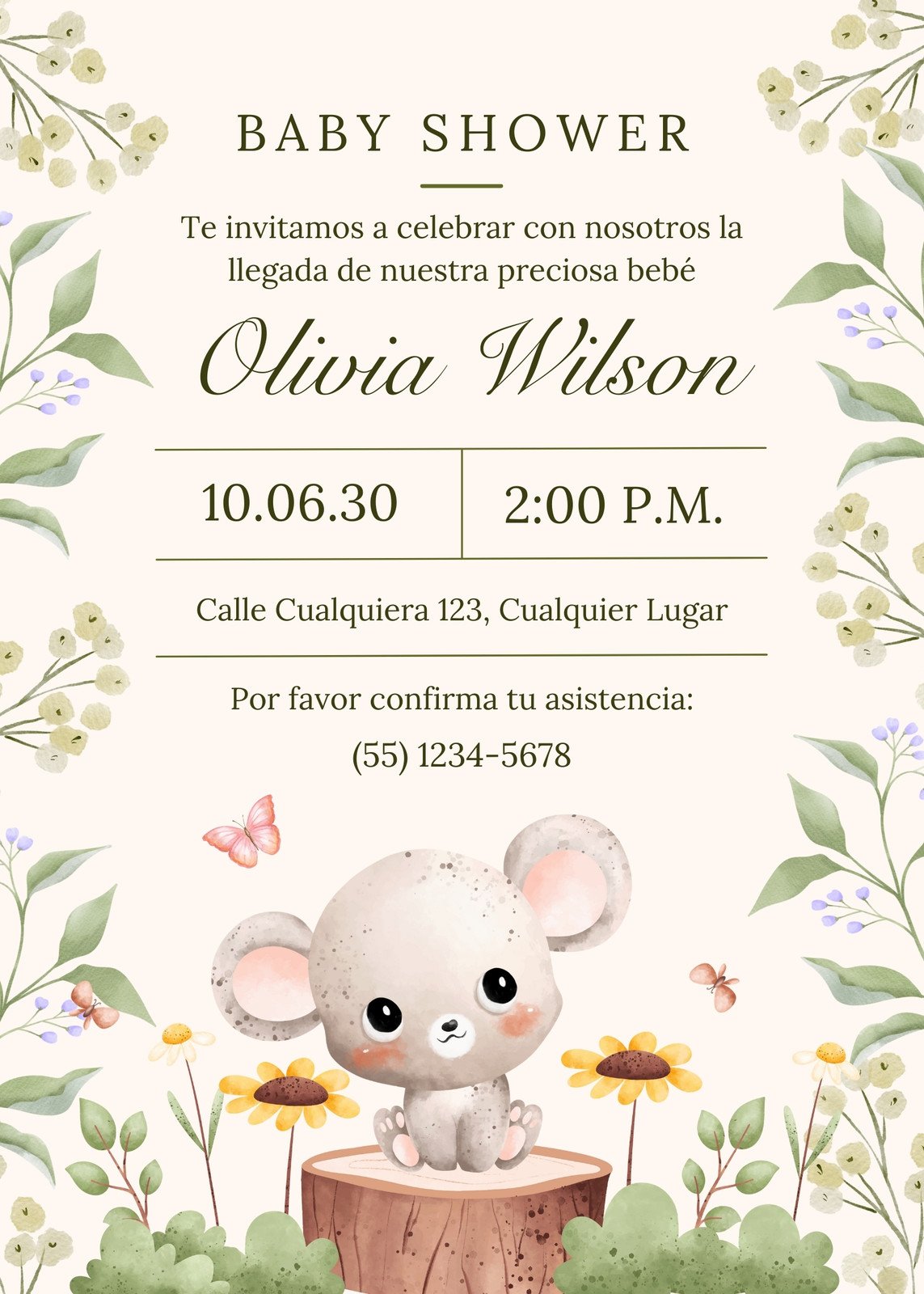 Girls Koala Baby Shower Invitations