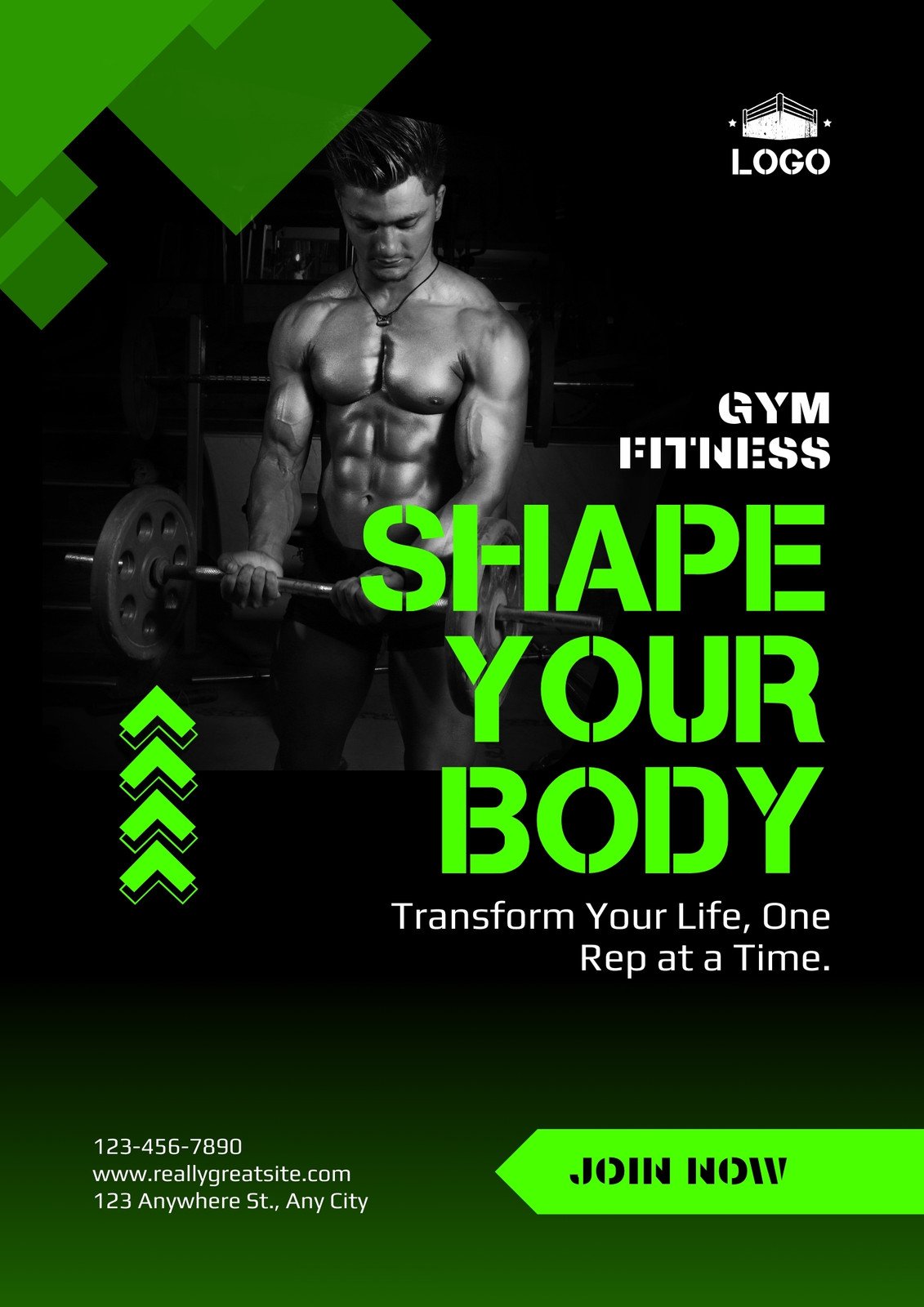 Green and Black Bold Gym Fitness Flyer