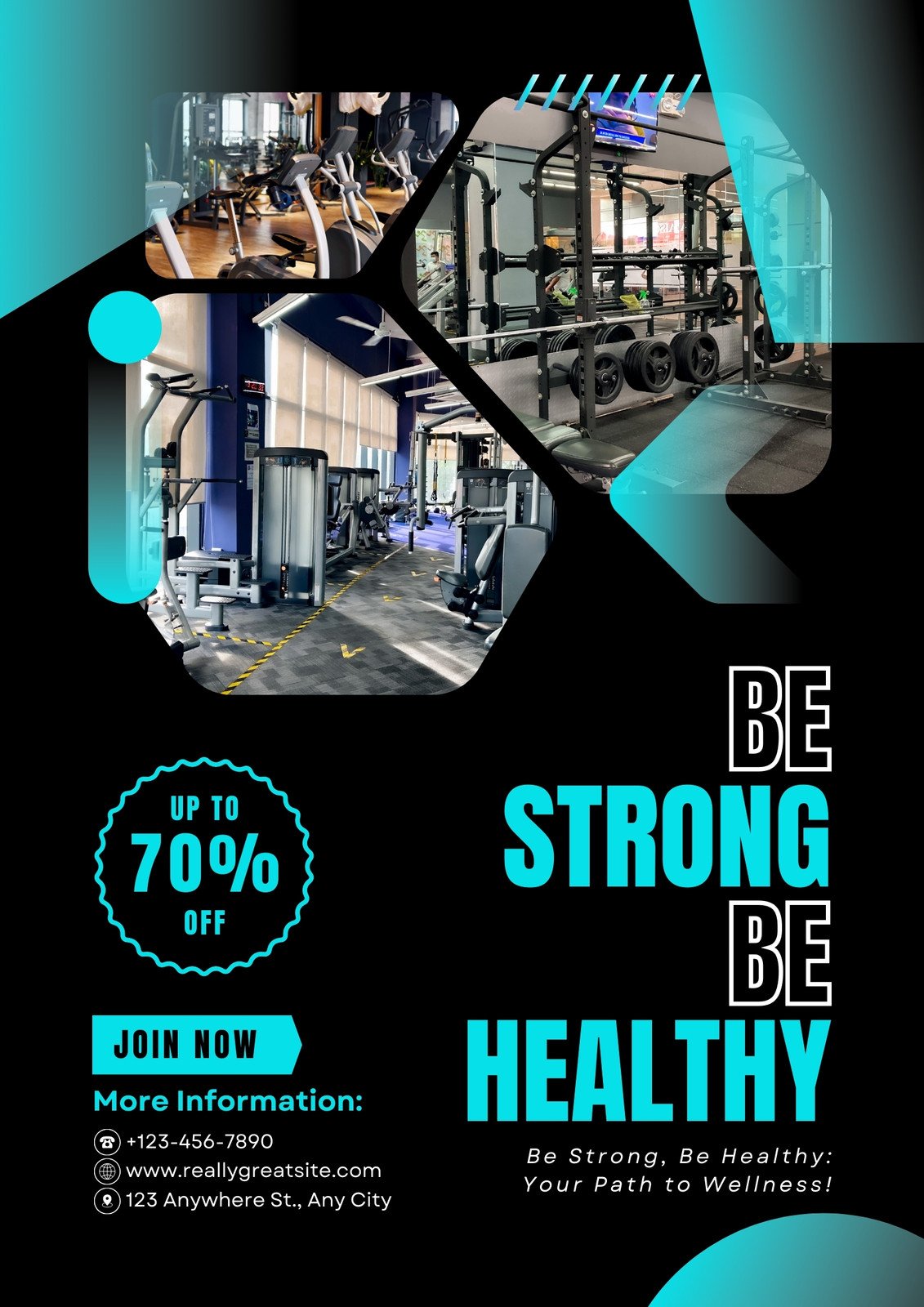 Blue and Black Gradient Be Strong Be Healthy Flyer