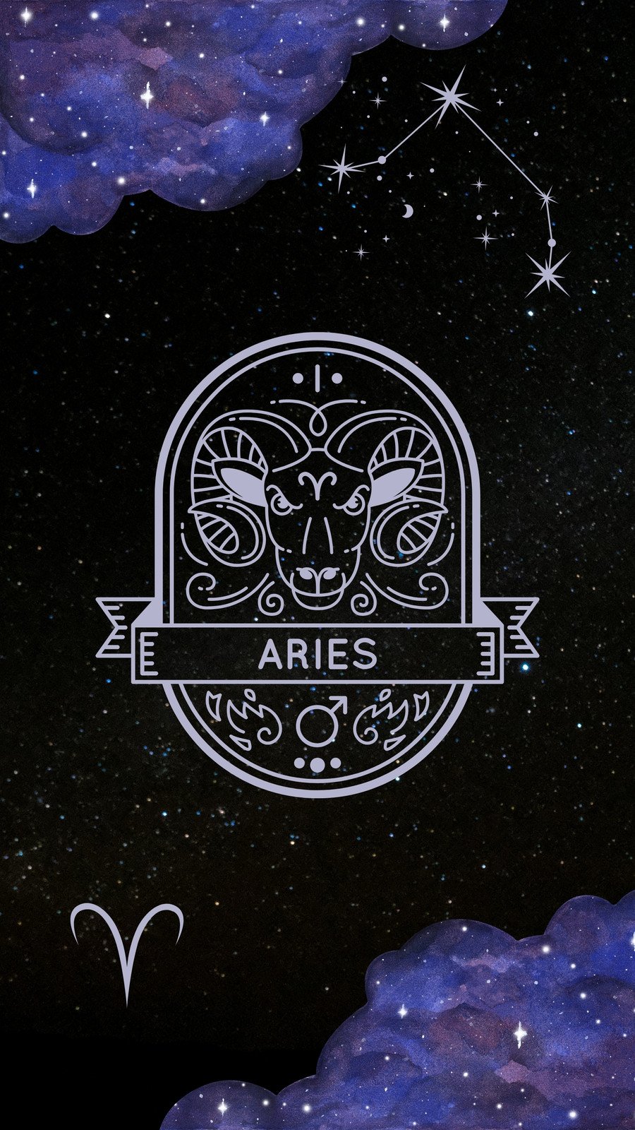 Aries zodiac sign on a cosmic purple background Vector Image