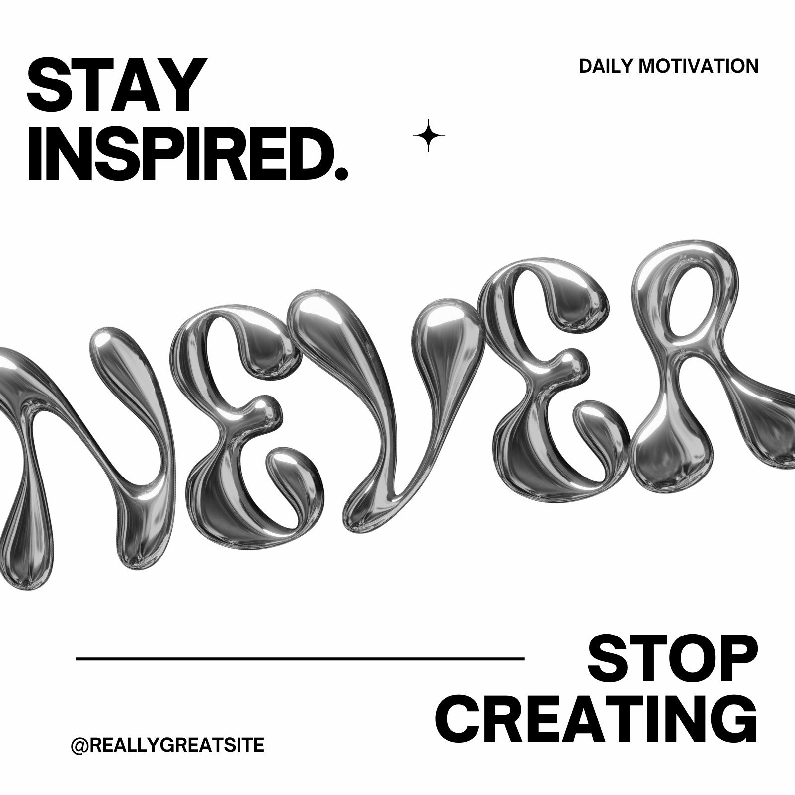 Black and White Minimalist Typography Chrome Motivational Quote Instagram Post