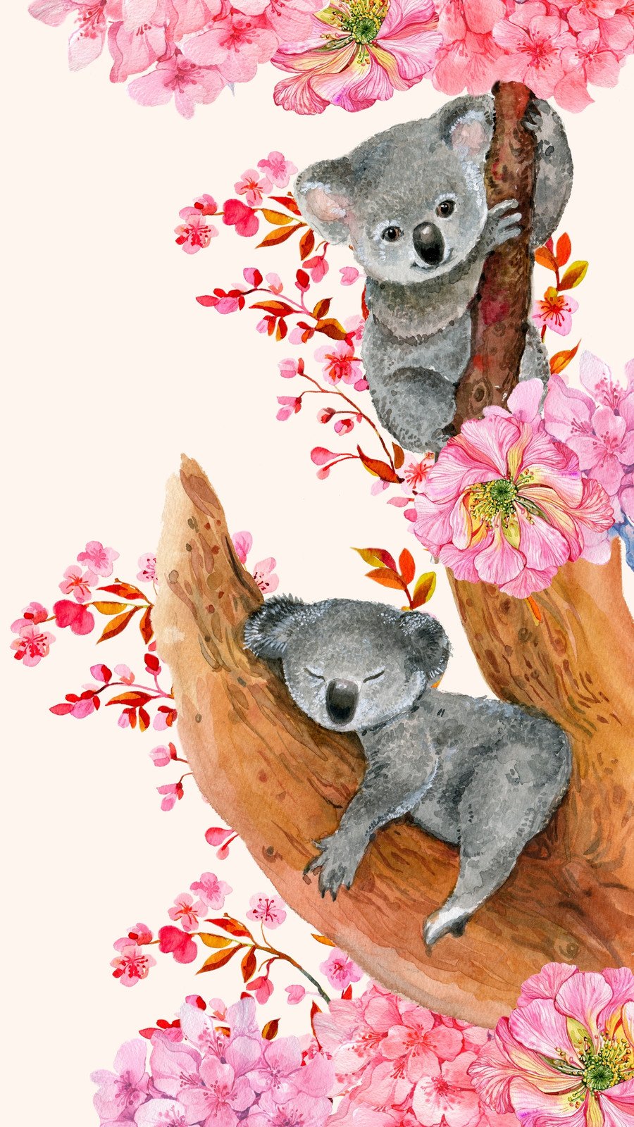 Premium AI Image  brightly colored koala bear with leaves and flowers on a  colorful background generative ai