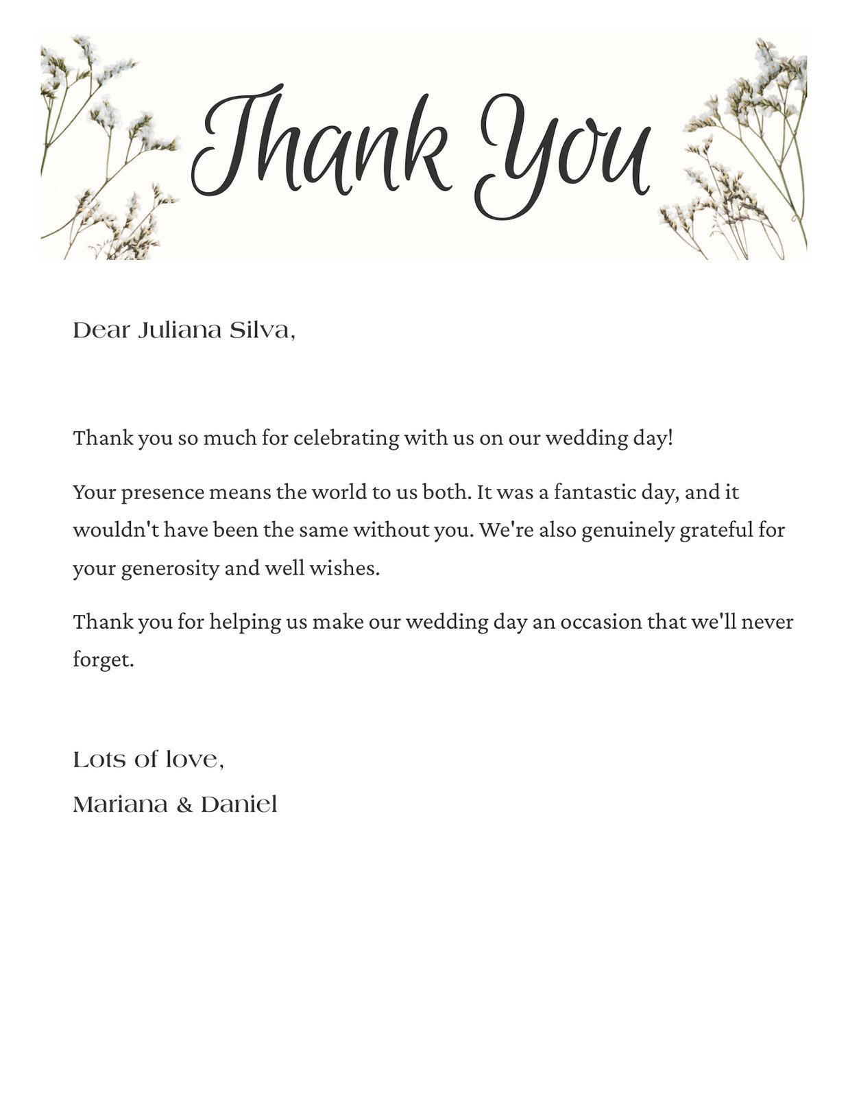 Wedding Thank You Letter Doc in White Beige Simple Elegant Style