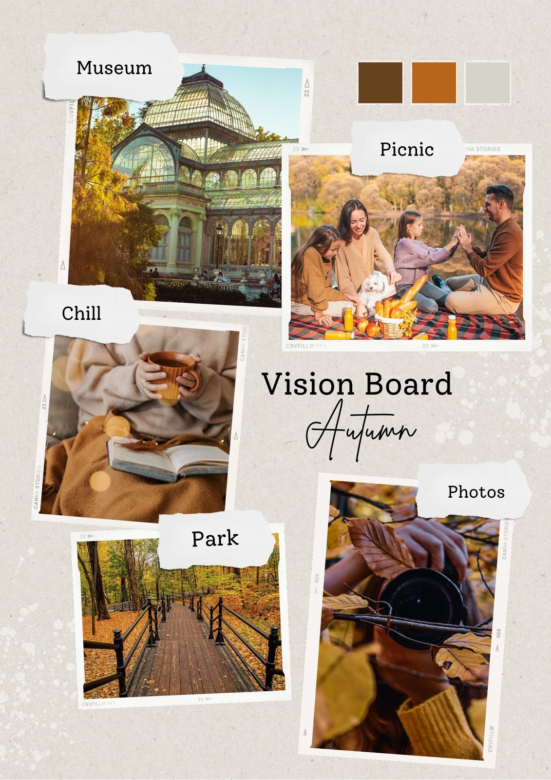 Beige Photo Collage Autumn Vision Board Poster