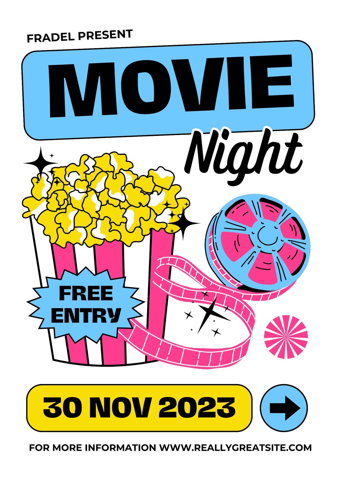 Blue and Pink Illustrated Movie Night Flyer