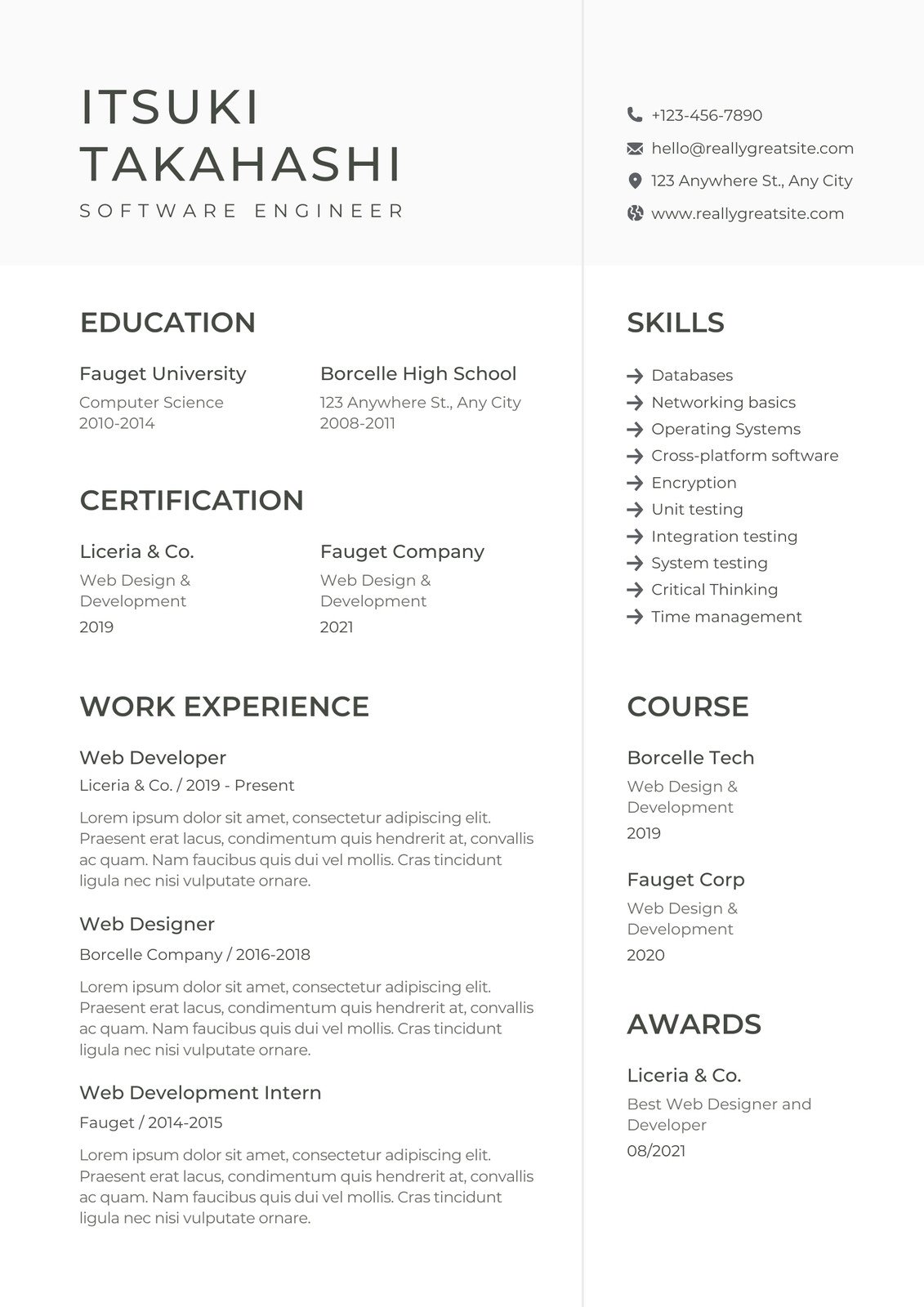 Black and White Professional Software Engineer Resume