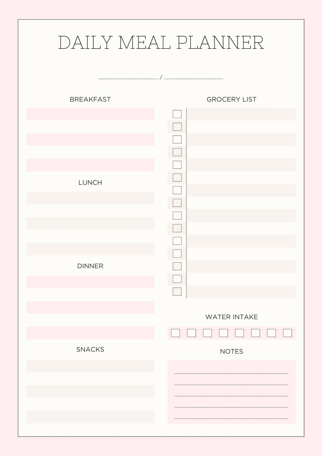 Rose Printable Meal Prep Checklist Meal Prep Template Pink Meal Prep  Planner Digital 