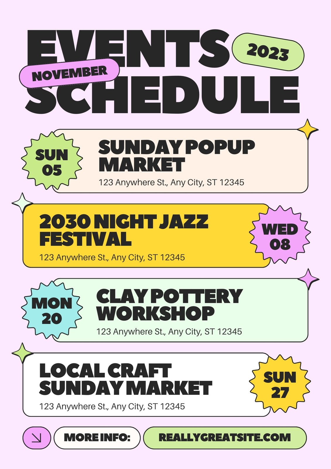 Colorful Playful Bold Style Events Schedule Flyer 