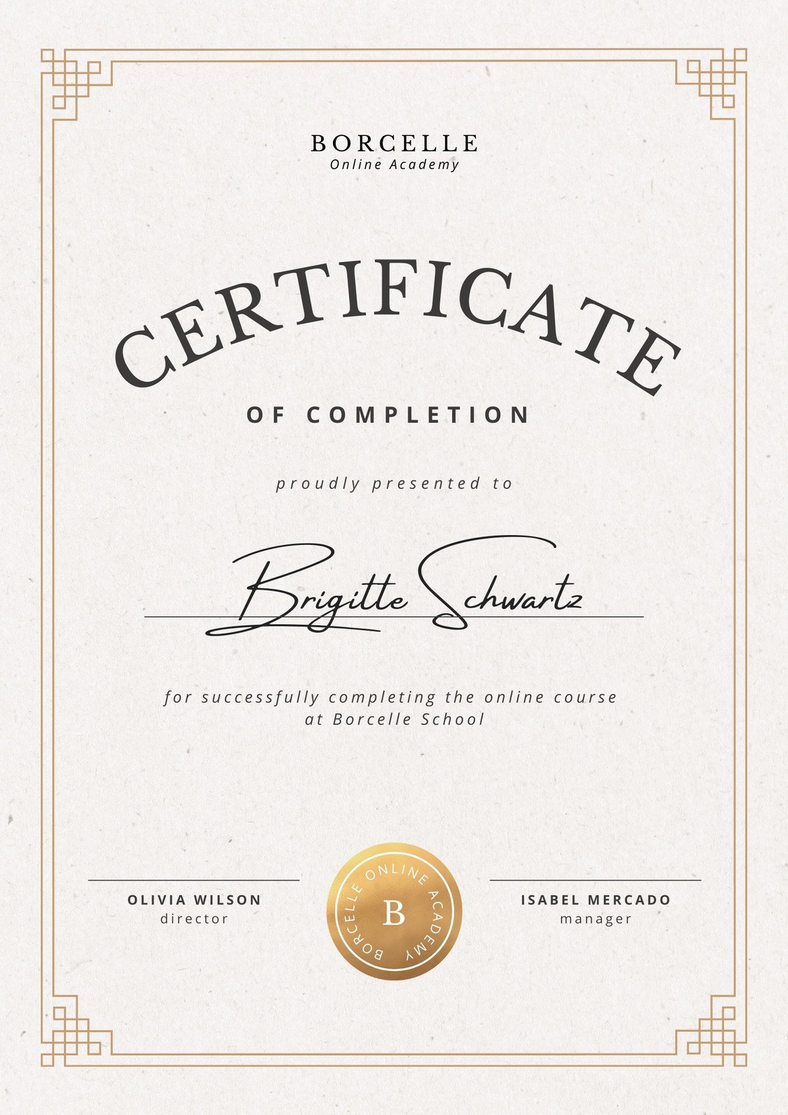 Beige Gold Aesthetic Business Online Course Certificate