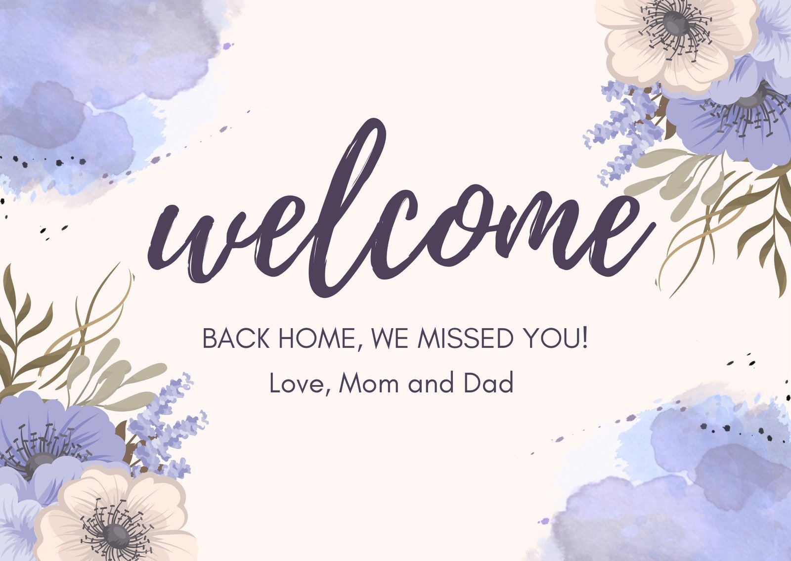 Blue and Purple Watercolor Welcome Card