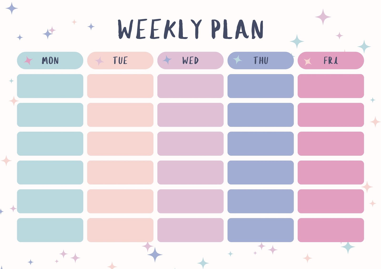 Light Blue Pink Purple Pastel Star Sparkle Illustration Weekly Plan 