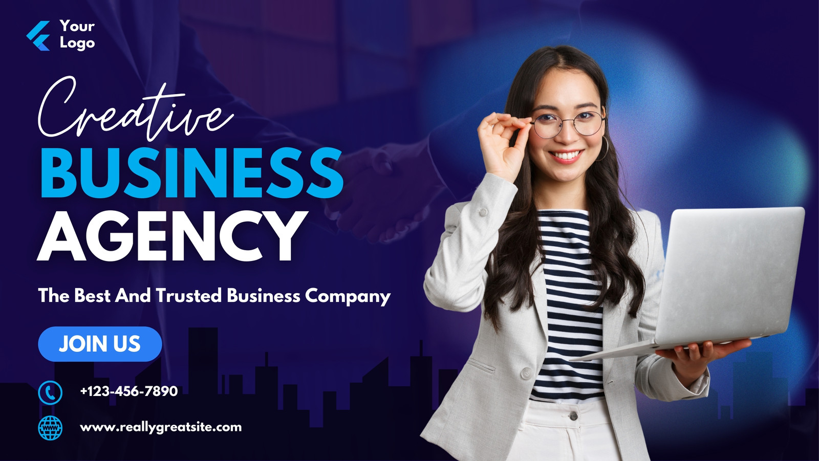 Blue Navy White Simple Creative Business Agency Facebook Cover