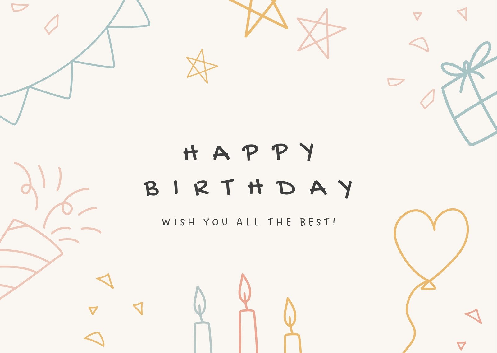 Beige Illustrated Greeting Happy Birthday Card