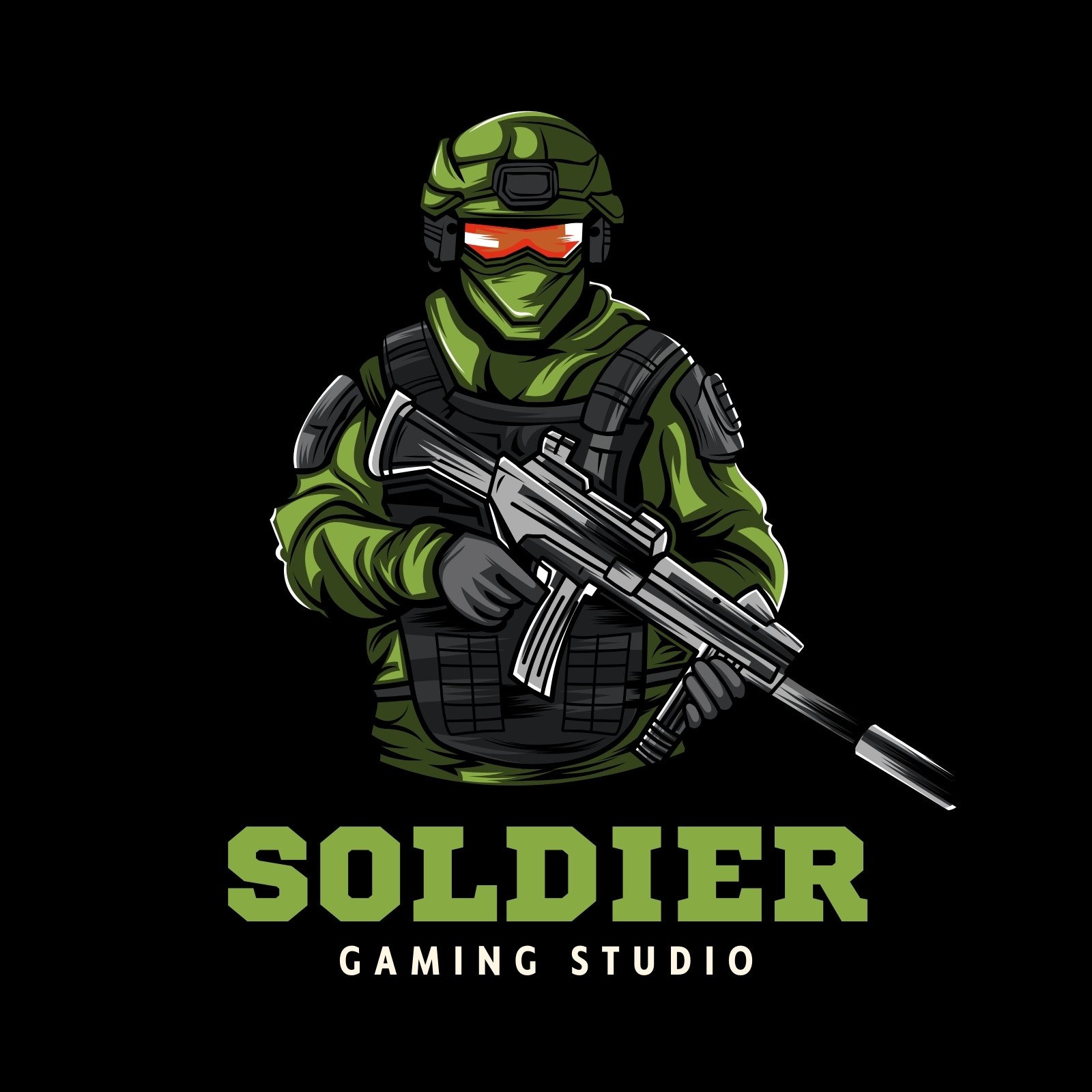 Green and Black Illustrative Solider Esports Gaming Logo