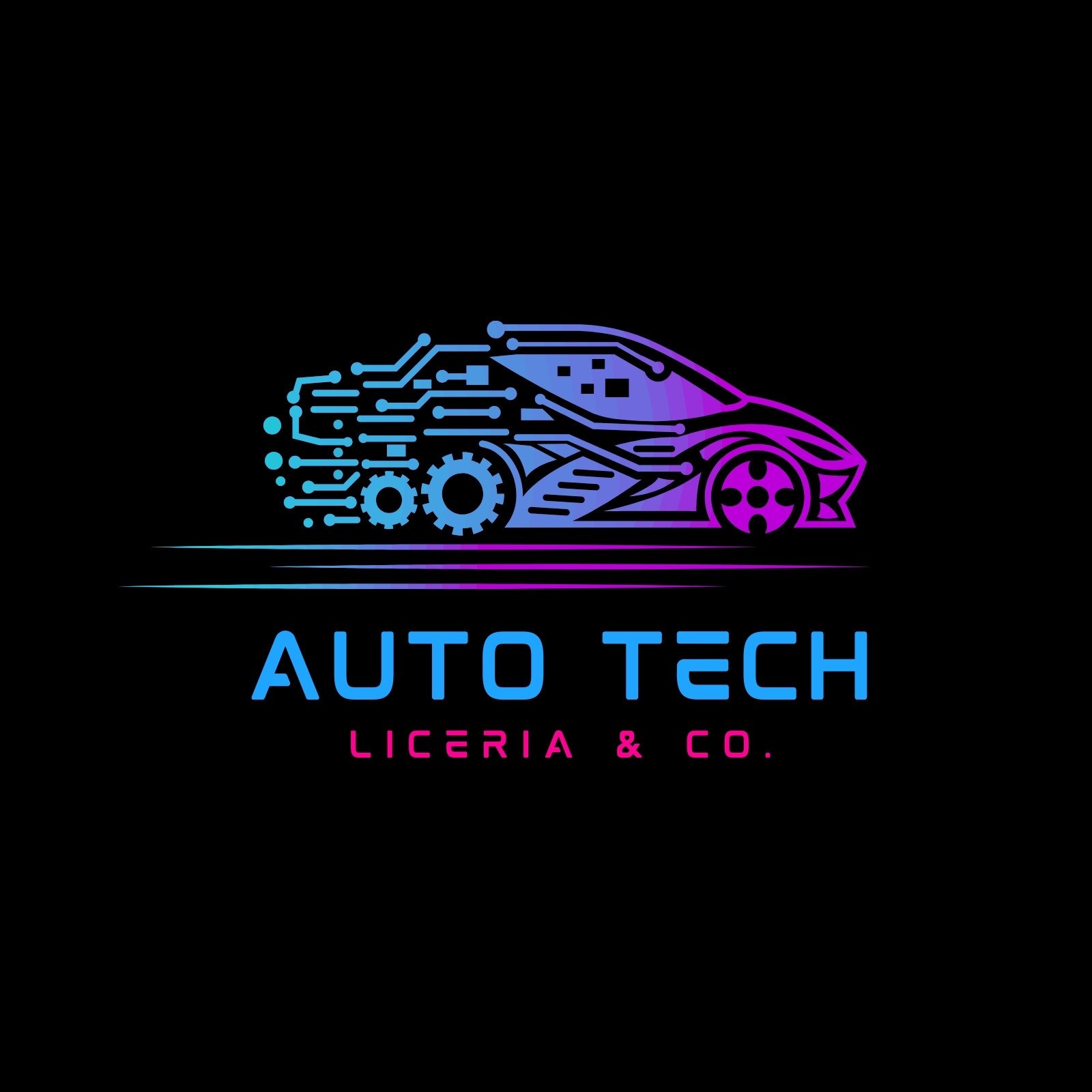 Black and Blue Retro Illustrated Automotive Technology Logo