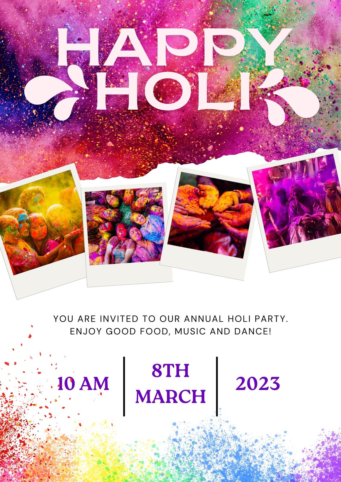 Colourful Modern Holi Festival Greeting  Poster