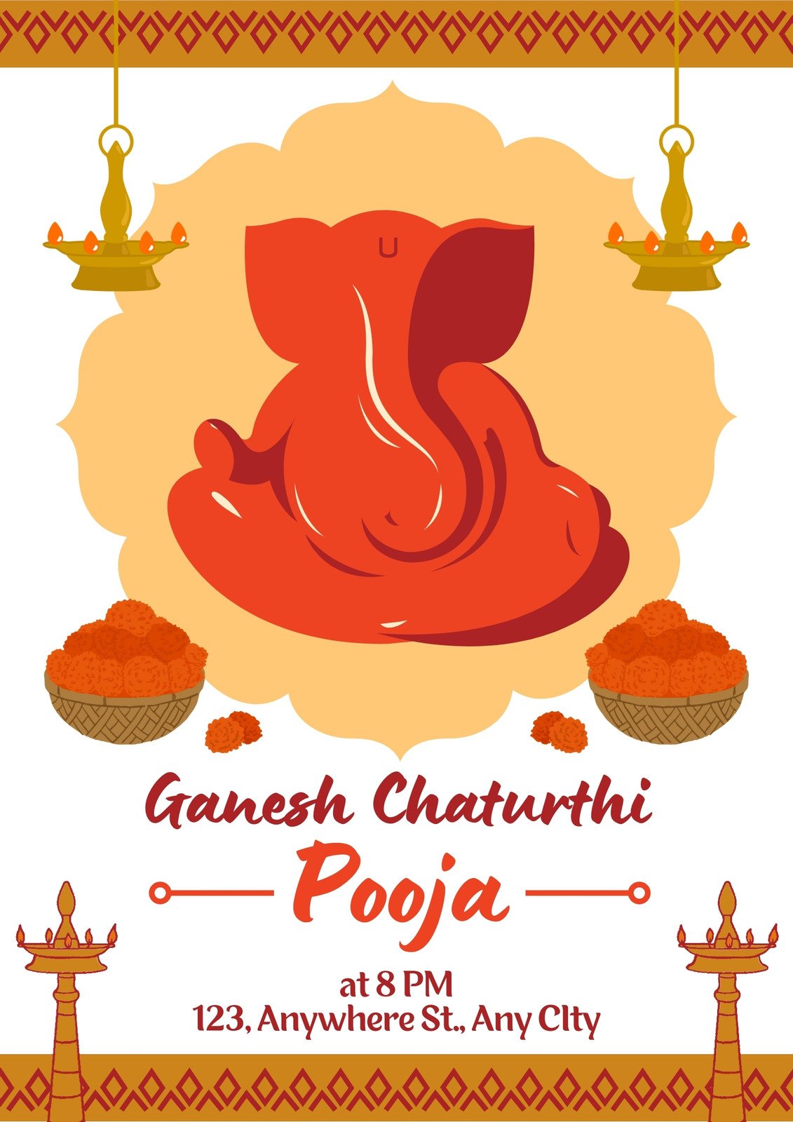 Orange and Red Illustrative Ganesh Chaturthi Poster