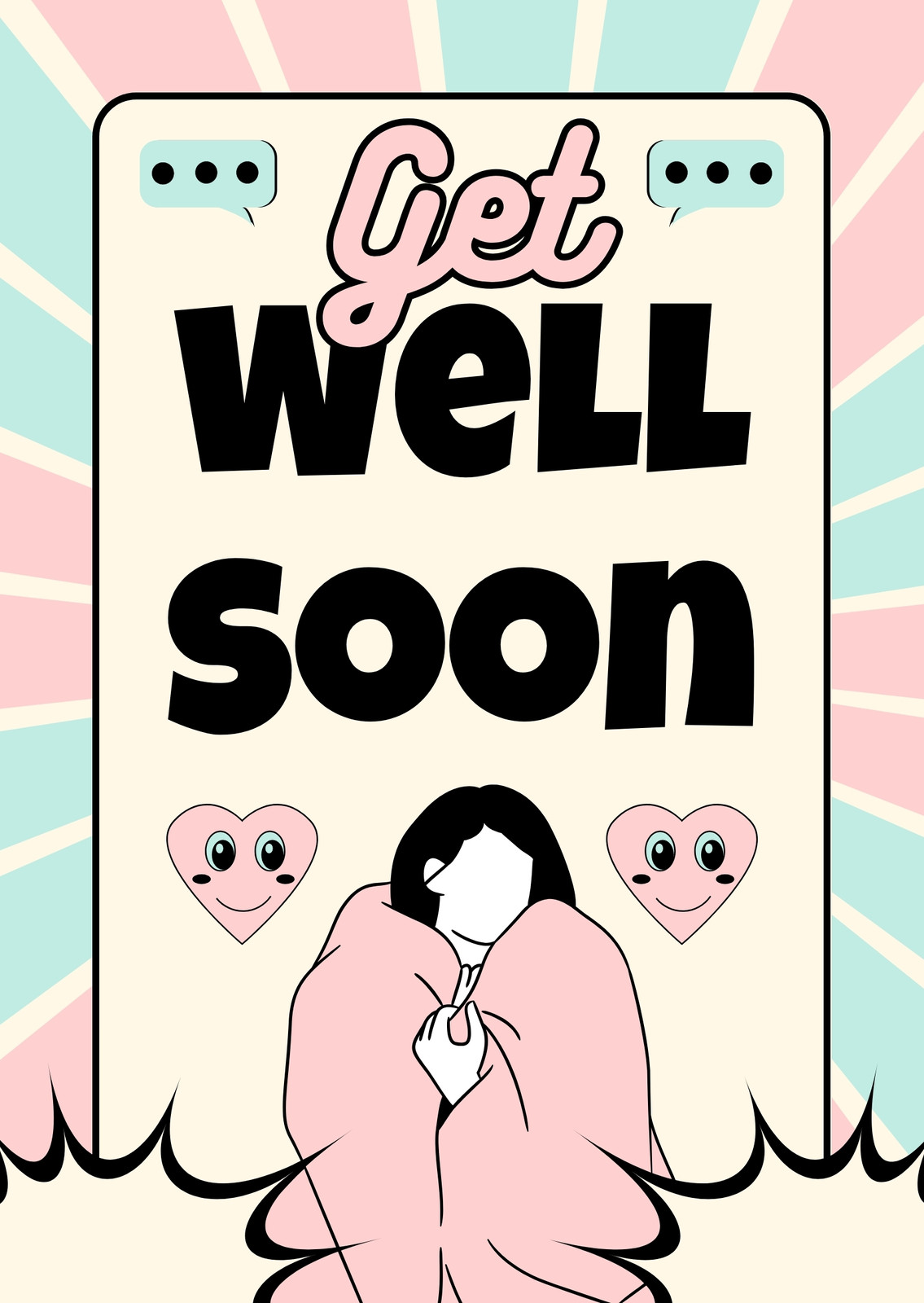 Get Well Soon Card With Teddy Bear. Vector Illustrated Card