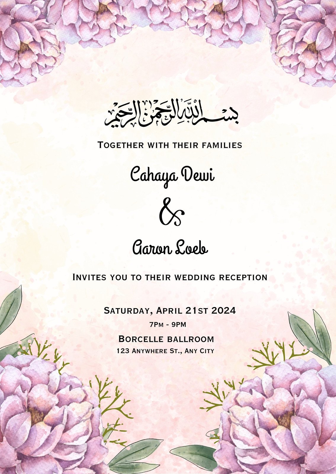 Pink and Black Floral Watercolor Wedding Invitation