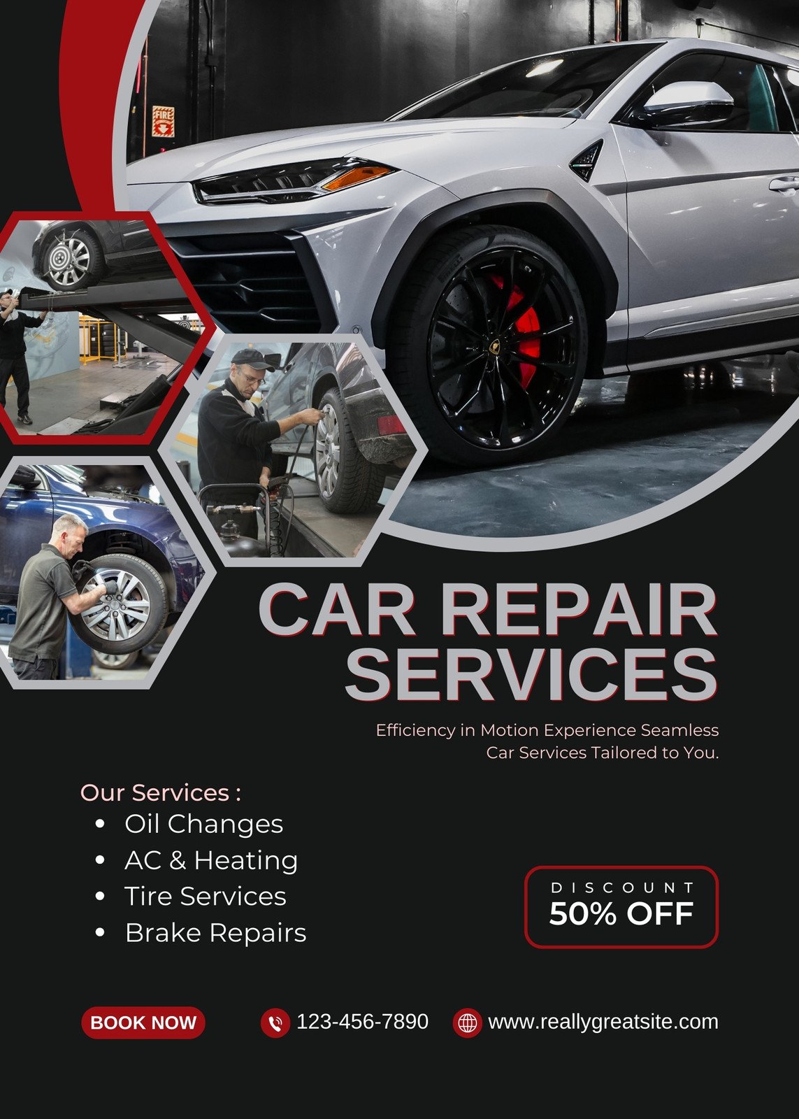 Black and White Modern Car Repair Service Flyer