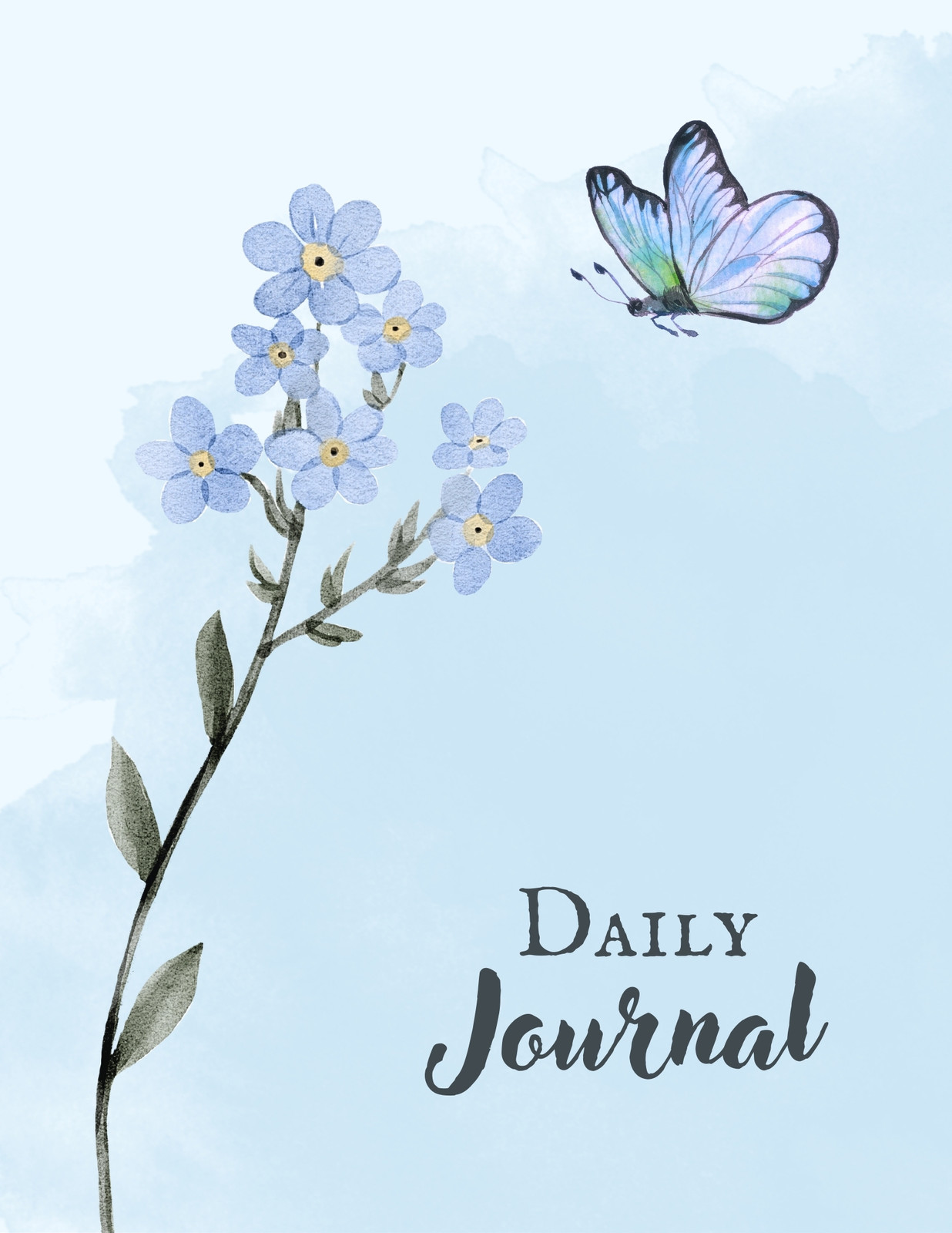 Light Blue Soft Watercolor Flower and Butterfly Notebook