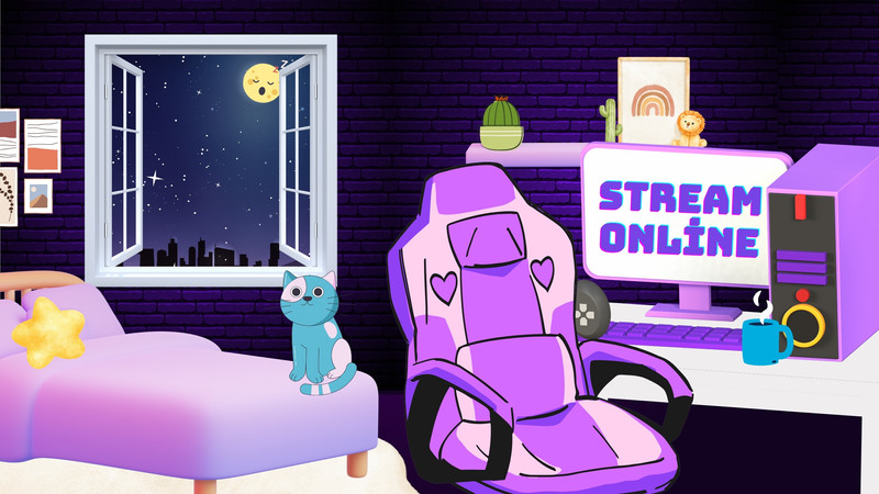 Twitch stream animated scenes and just chatting gaming room arcade pixel