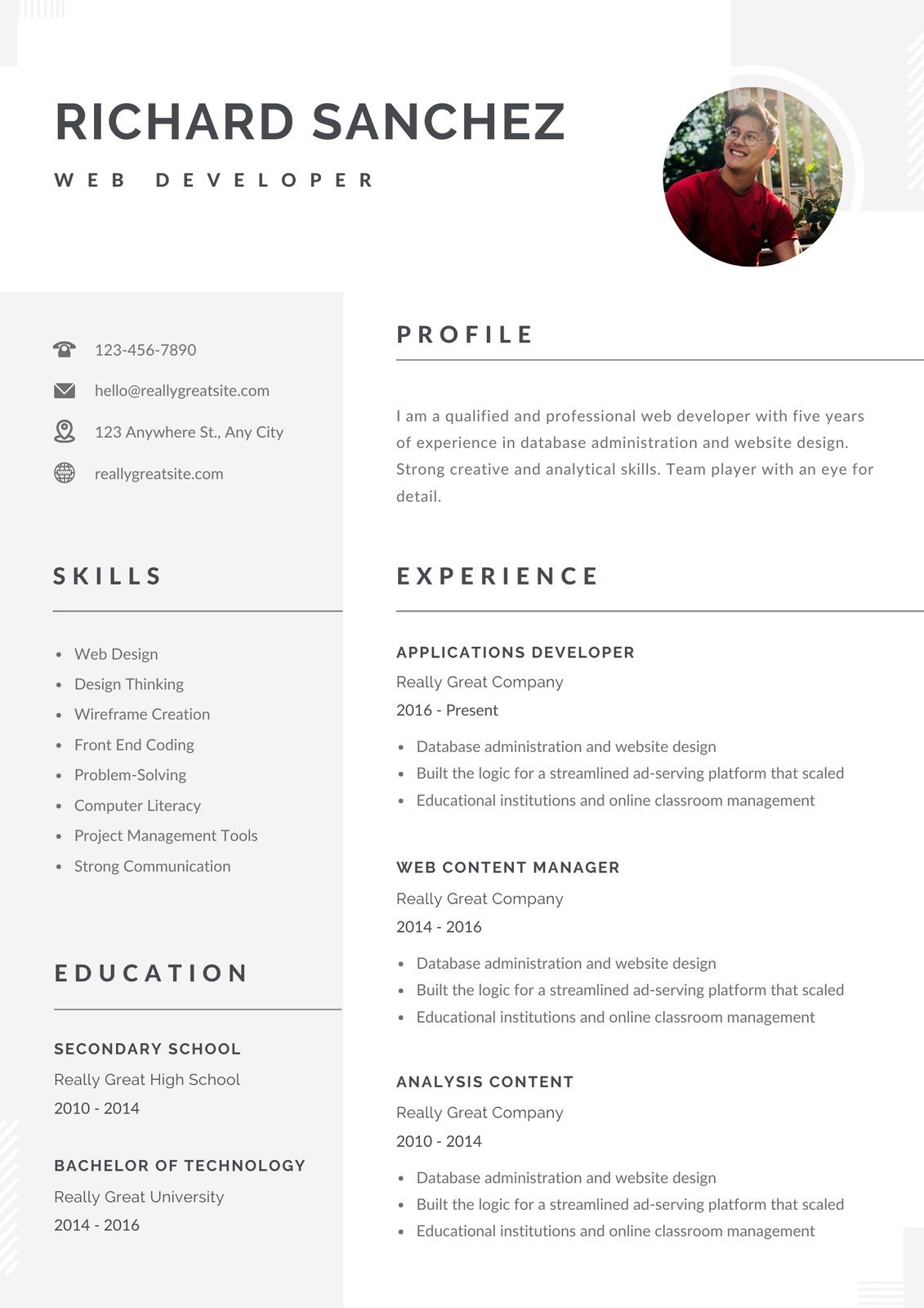 Grey and White Minimalist CV Resume