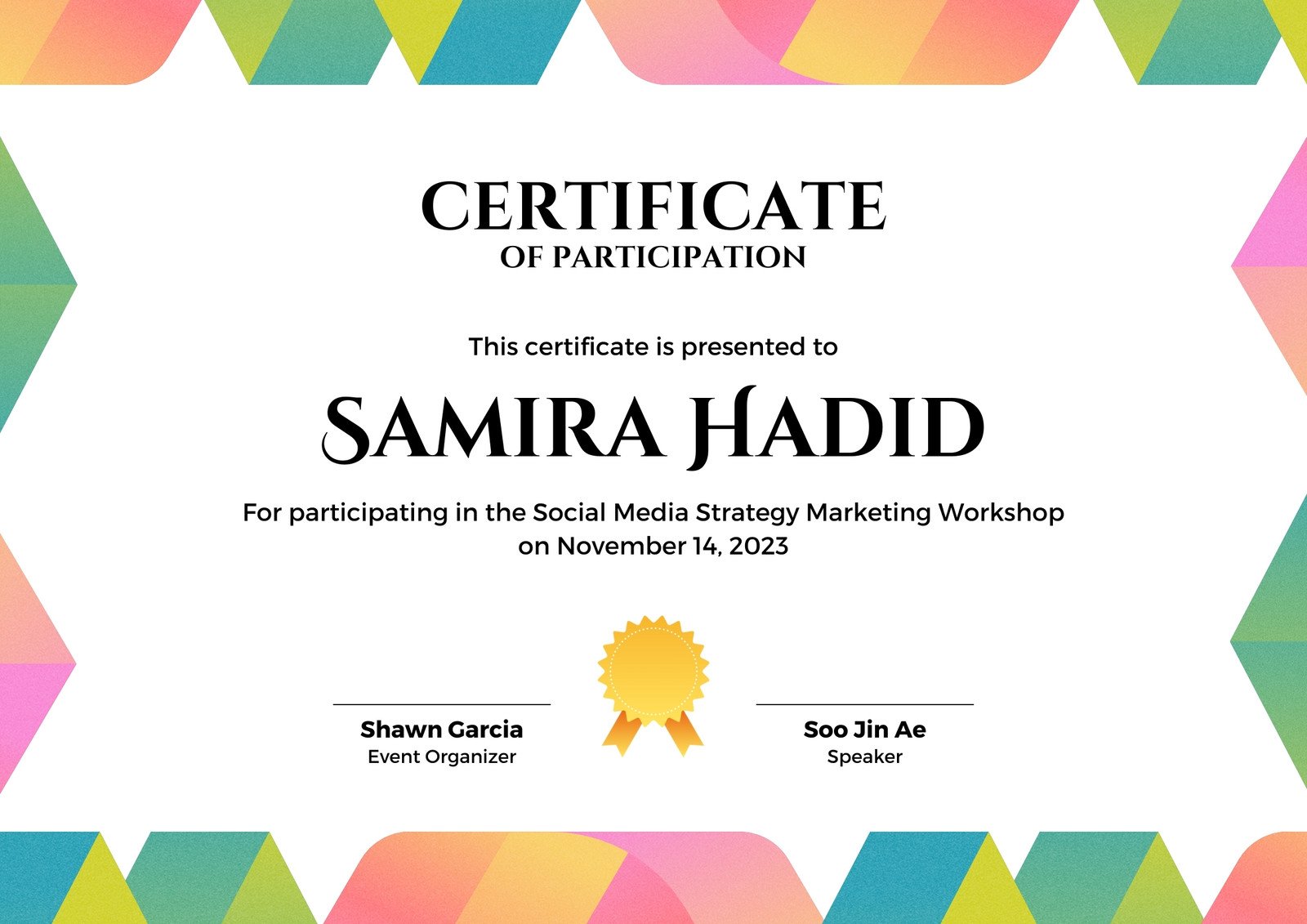 White Colorful Abstract Shapes Participation Certificate