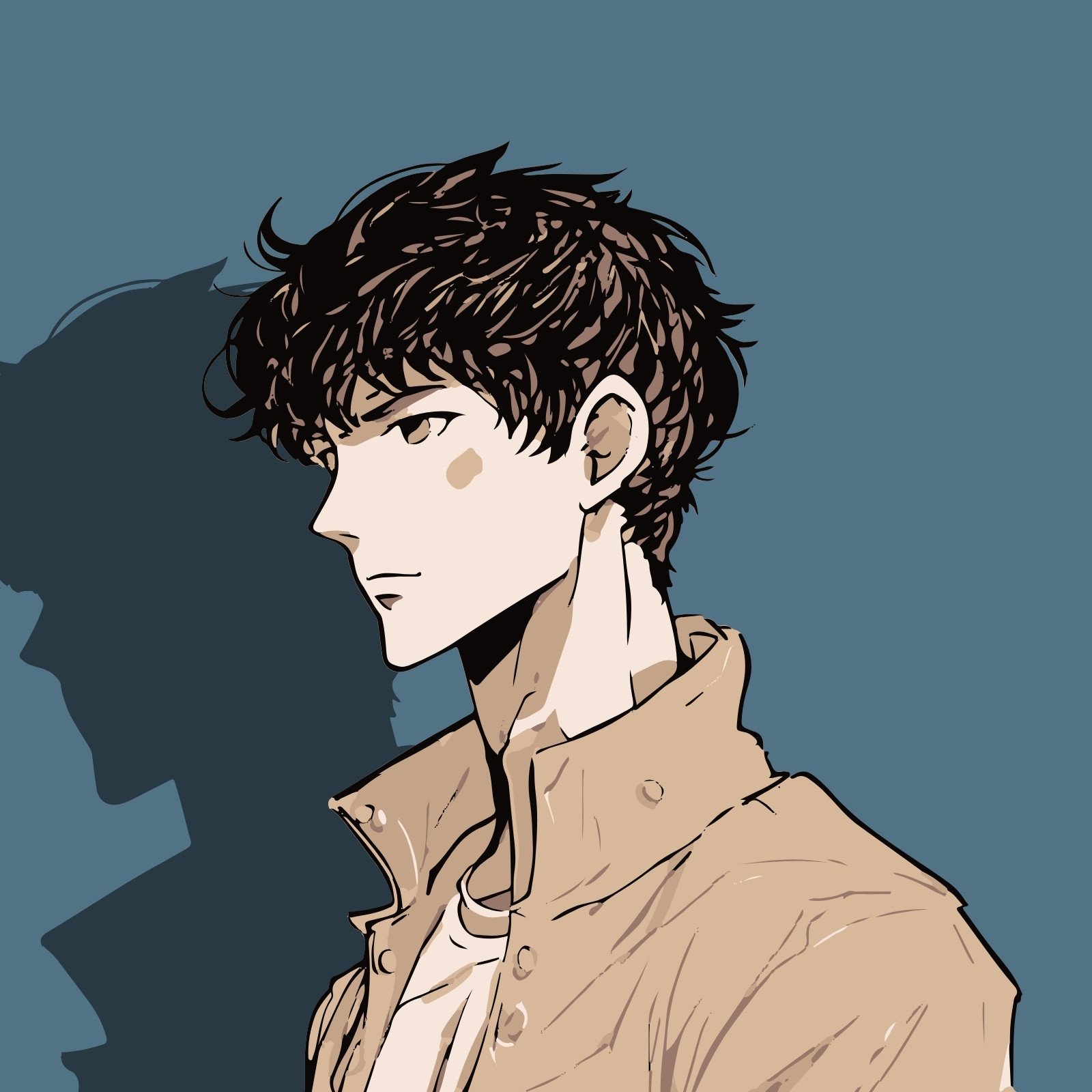 Brown and Blue Illustrative Anime Cool Mysterious Man Avatar 