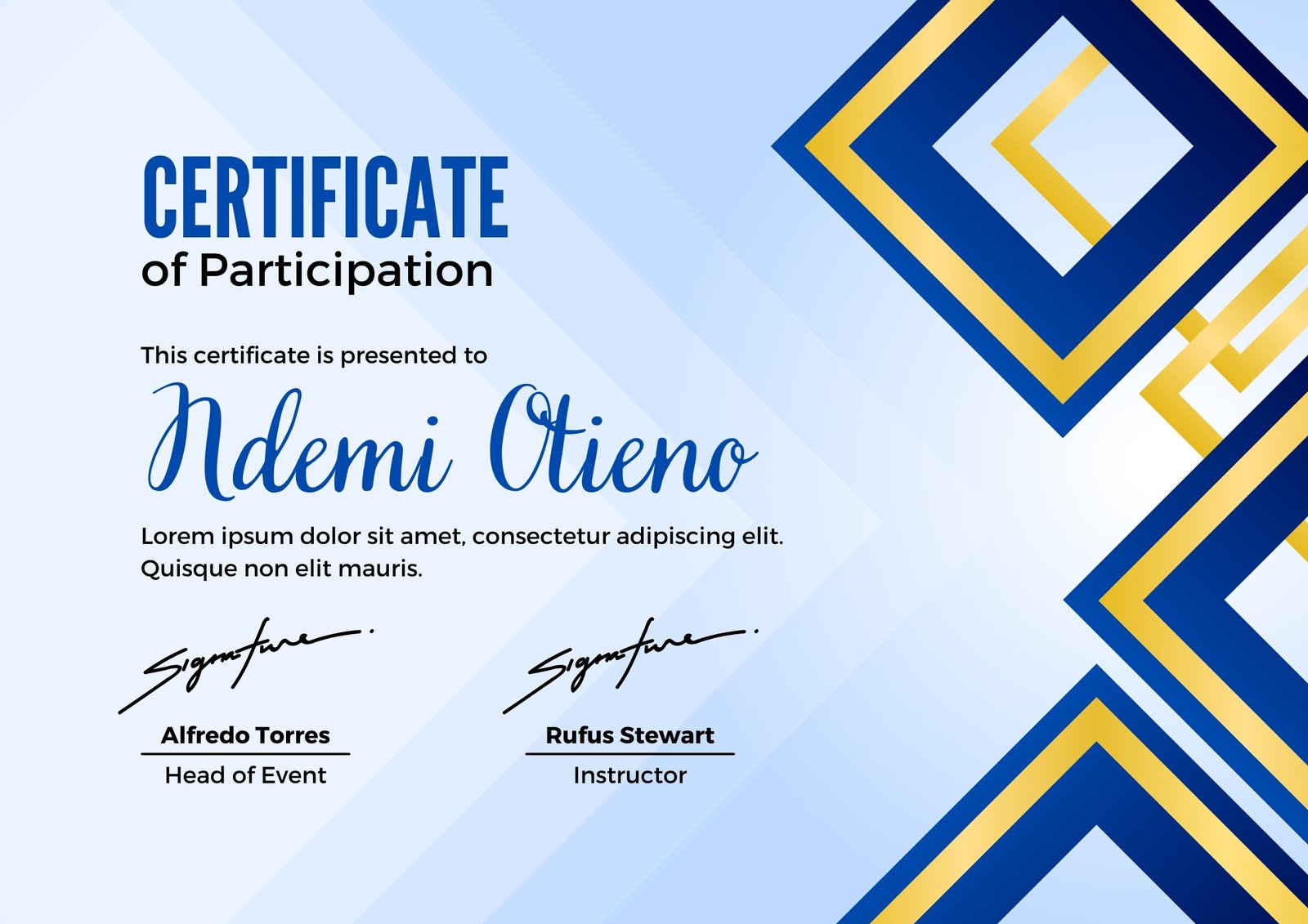 Blue and Gold Simple Participation Certificate