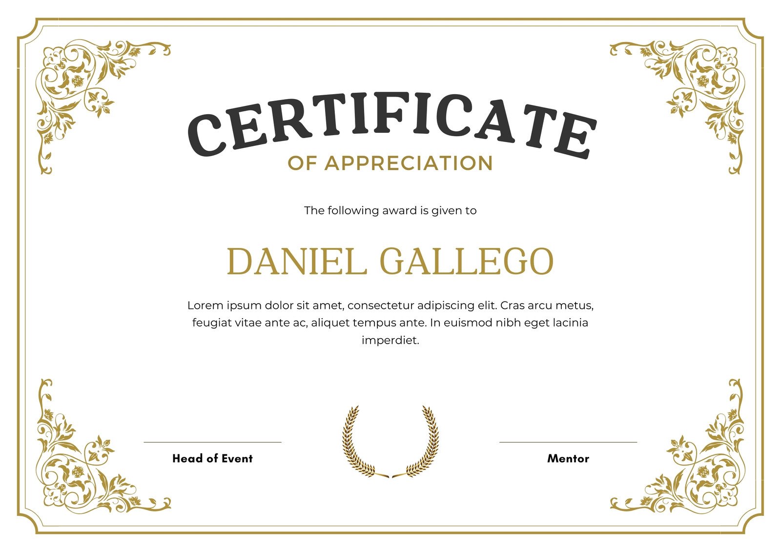 Gold Elegant Appreciation Certificate