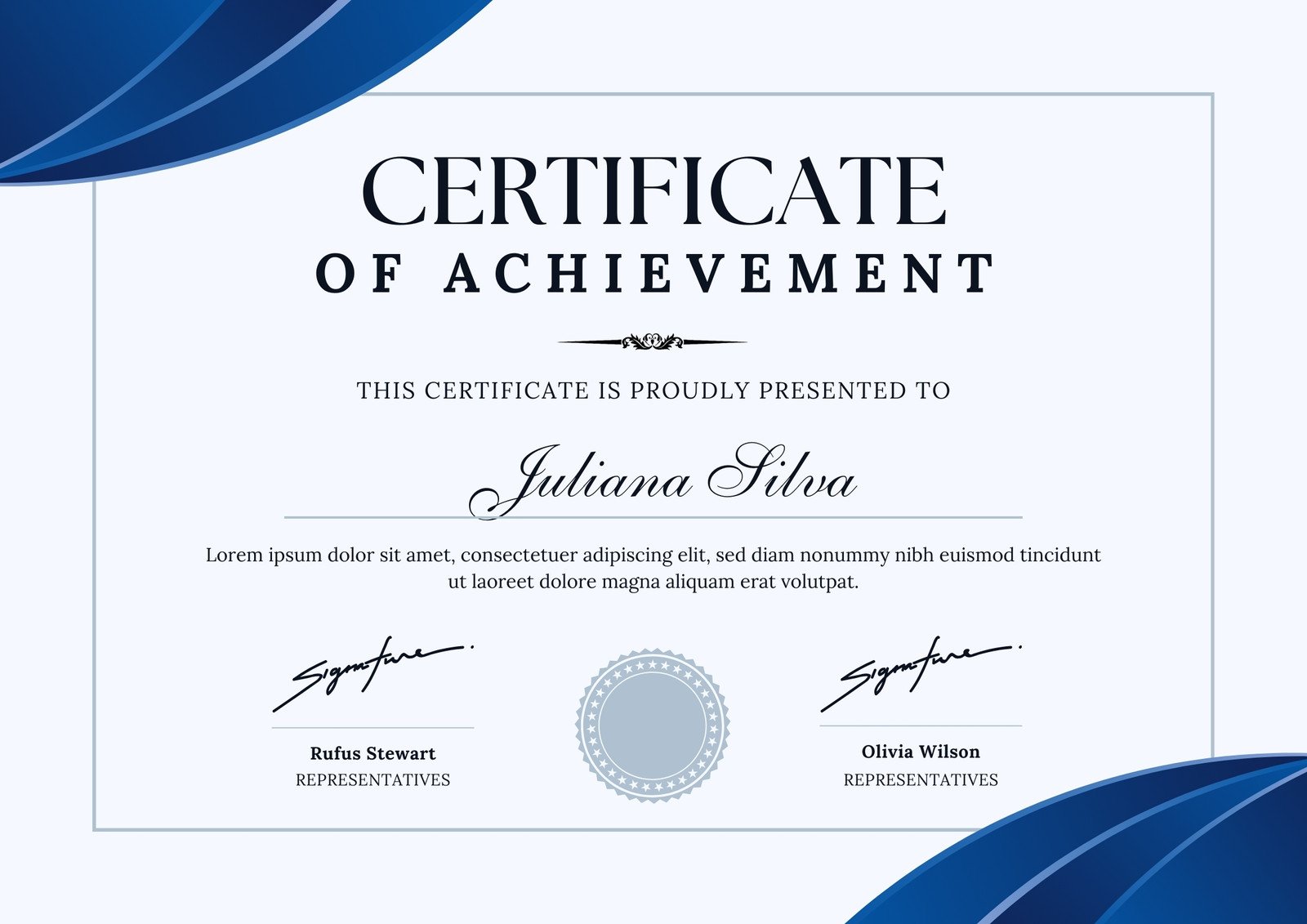 Blue Minimalist Certificate Of Achievement