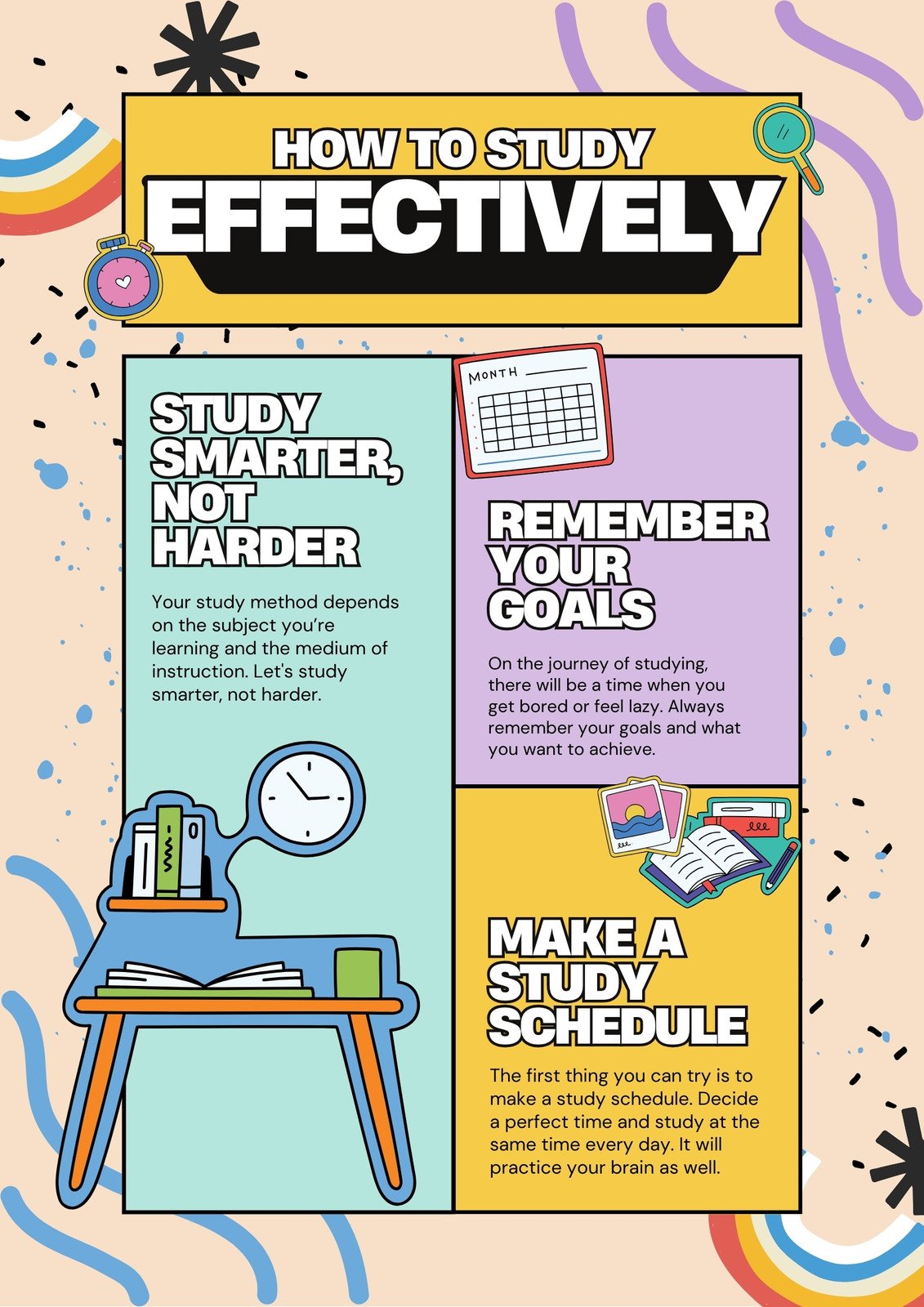 Cream Colorful How to Study Effectively Poster