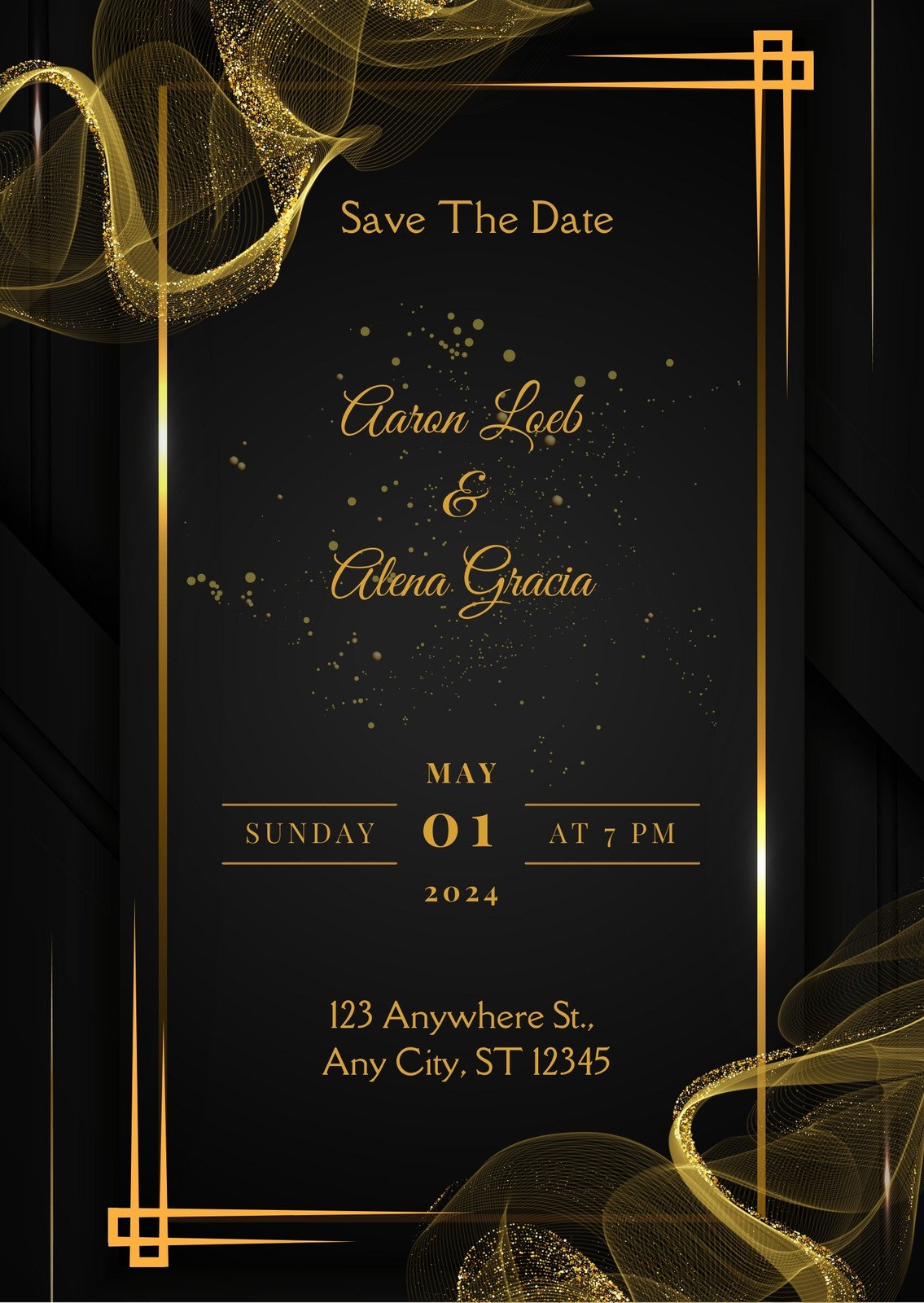 Black & Gold Elegant Wedding Invitation