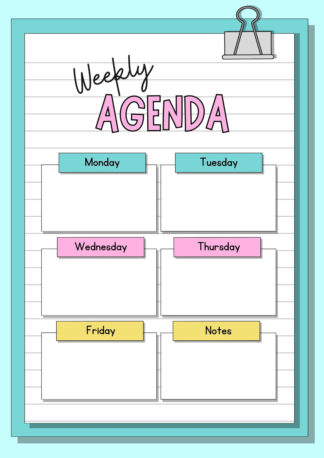 Weekly planner. Minimalistic design with pastel colors. Weekly