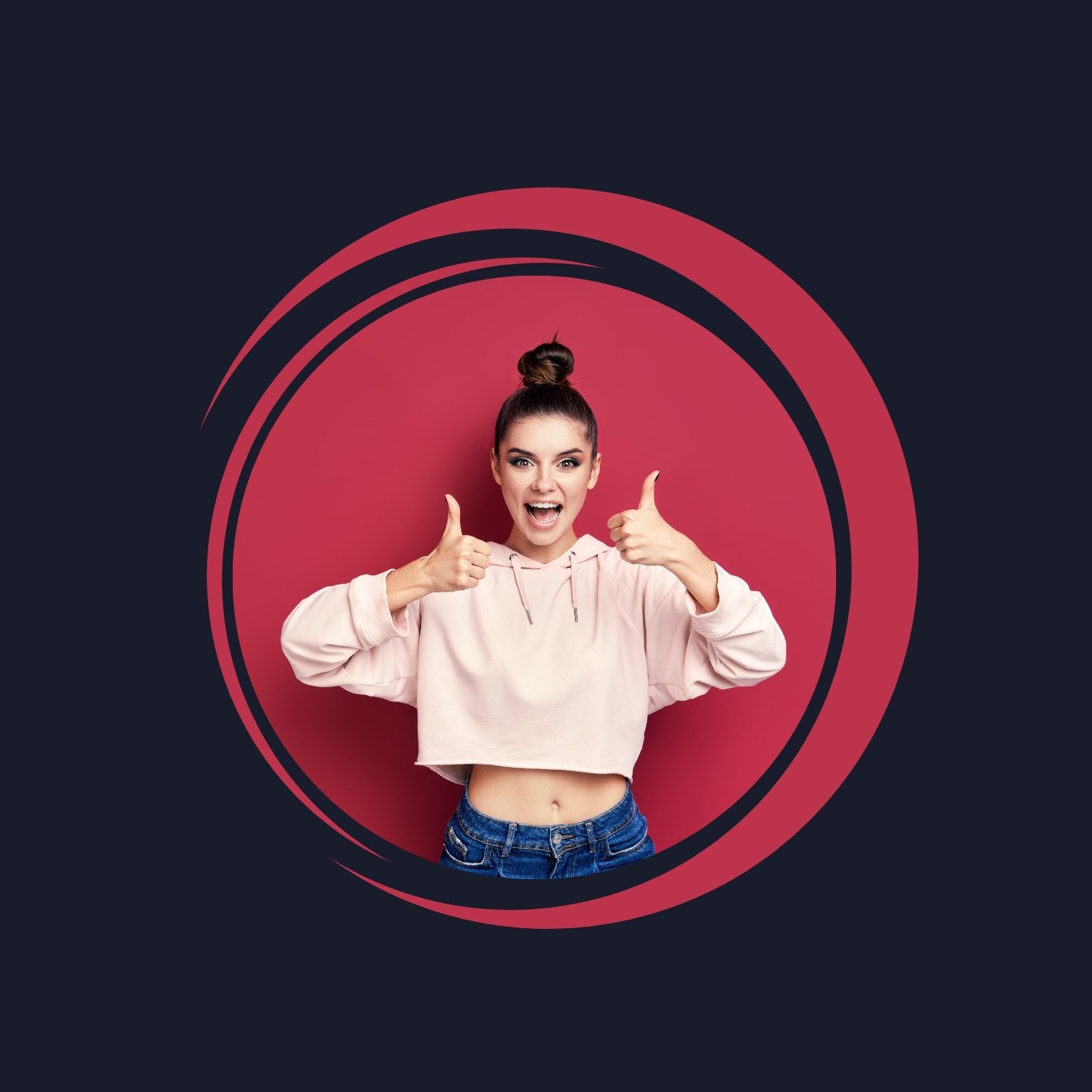 Red Circular Frame Modern Woman Facebook Profile Picture