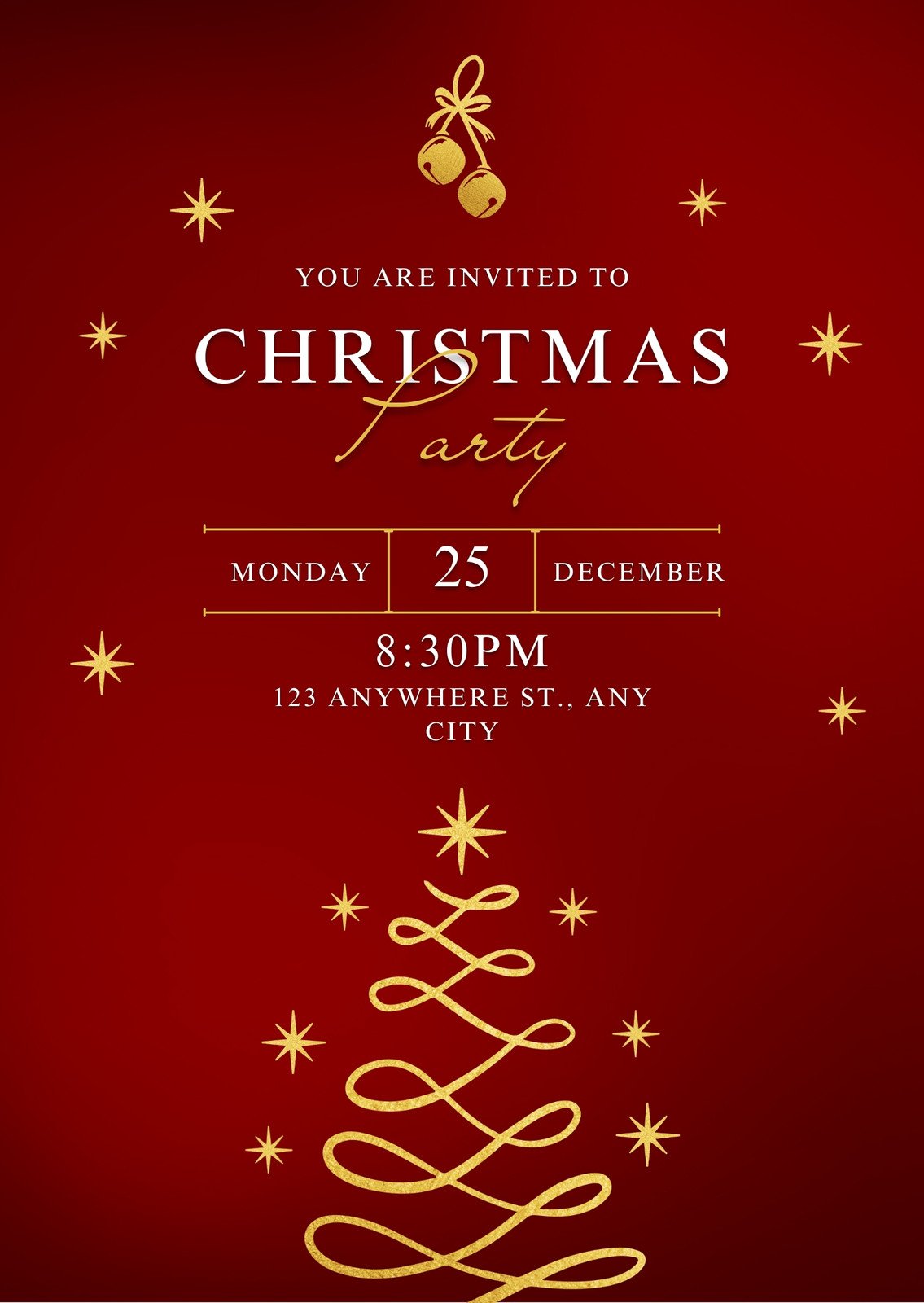 Red Gold Modern Christmas Party Invitation