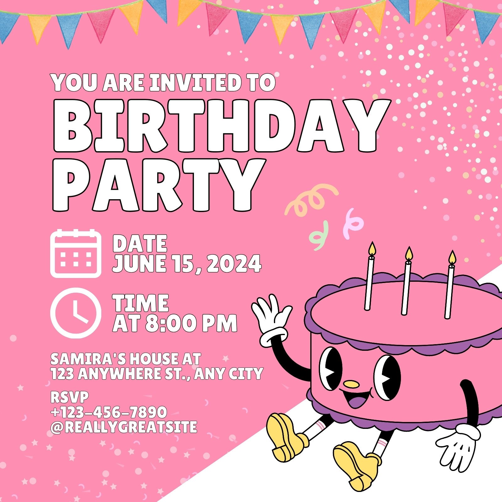 Pink and White Illustrative Birthday Invitation Instagram Post