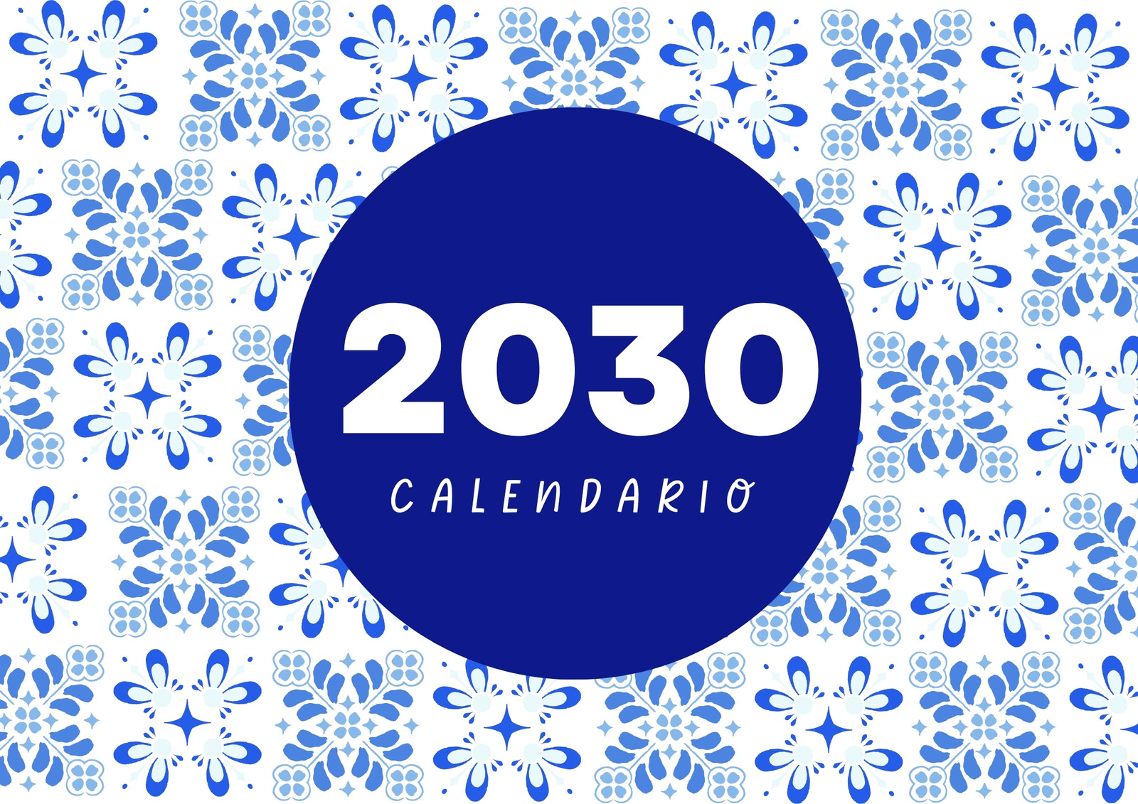 Calendario para pared horizontal patrones florales ilustrados colores azules